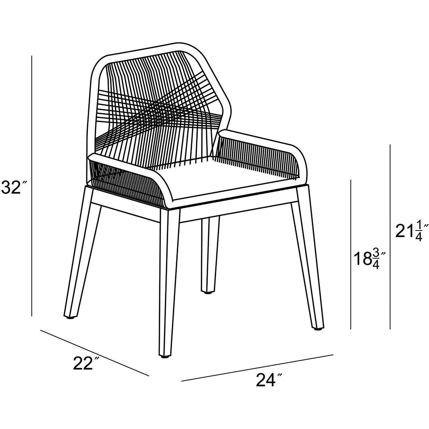 Wood Grove Reclaimed Teak and Rope Armless Dining Side Chair By Lakeview - Dimensional thumbnail