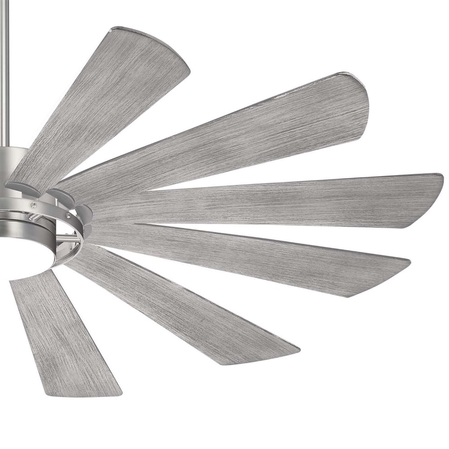 Minka-Aire F870L-BS Windmolen 65-Inch 12-Blade LED Ceiling Fan in Brushed Steel Finish w/ Ashwood Blades & Etched Lens - Right Side thumbnail