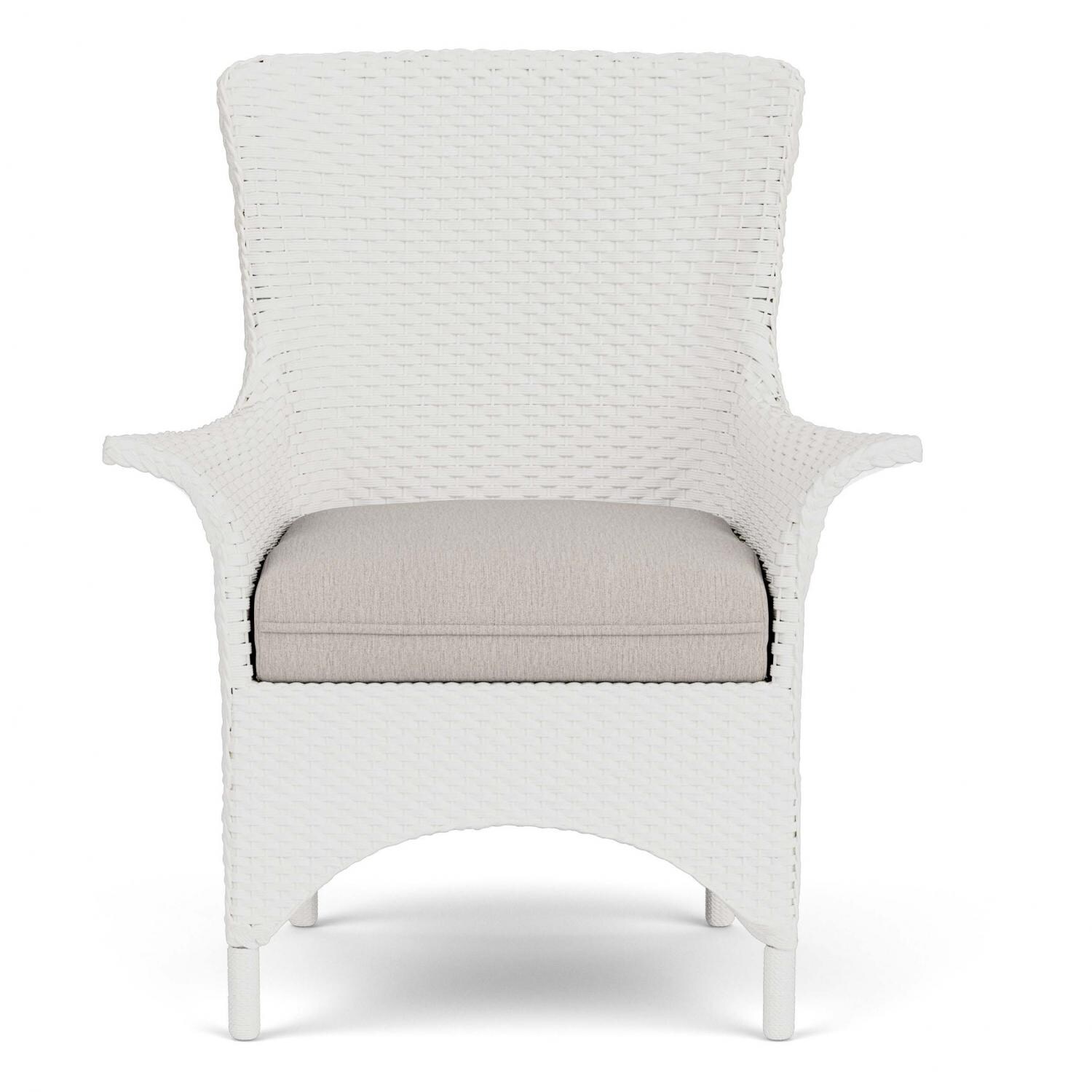 Mandalay Wicker Dining Arm Chair in Matte White/Remy Cloud By Lloyd Flanders