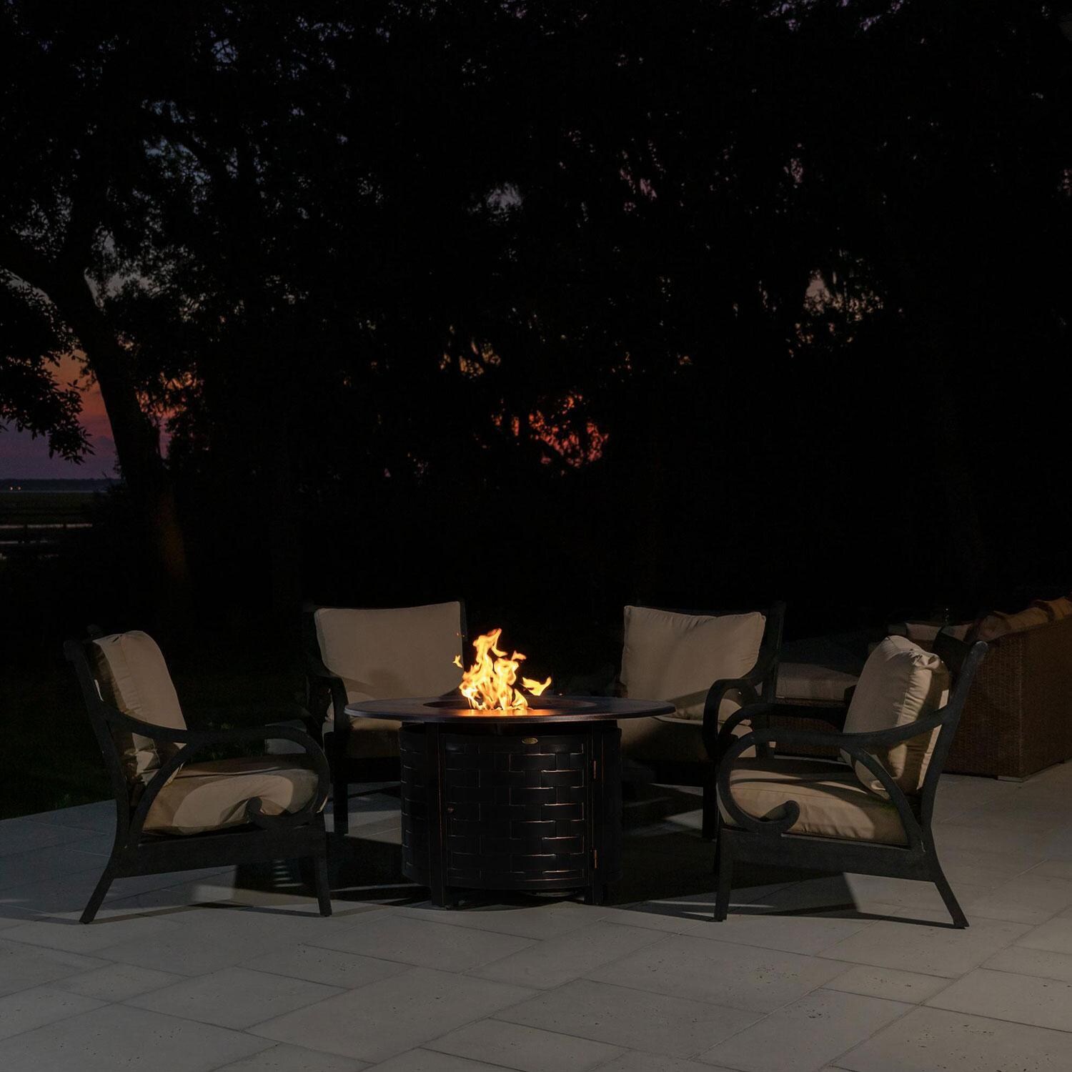 Ultimate Patio Magnolia Way 50,000 BTU Propane Round Fire Pit Table - Woven Cast Aluminum - Conversation Seating - Lifestyle thumbnail
