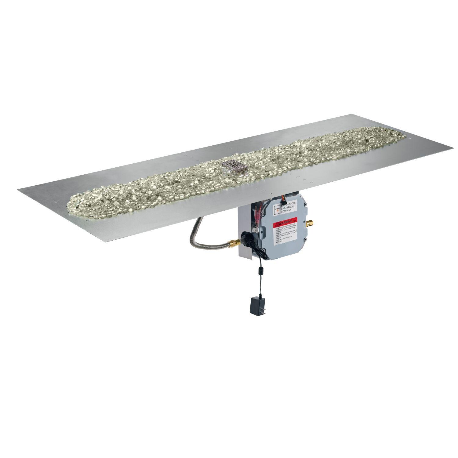 The Outdoor GreatRoom Company BP2464DSILP-B Crystal Fire Plus 64-in Linear Electronic Ignition Propane Gas Fire Pit Burner Plate - Crystals Added - White Background thumbnail