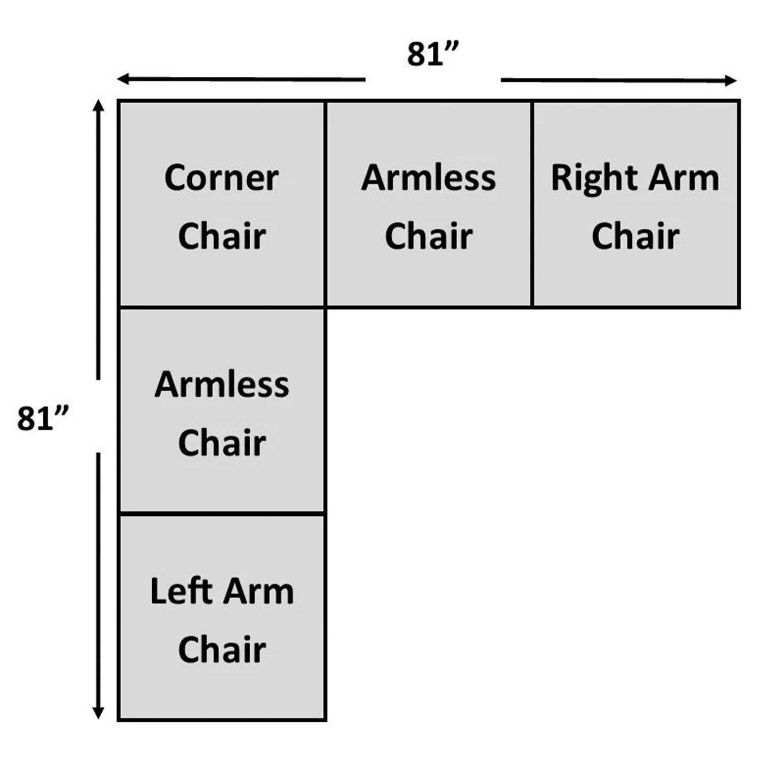 Palma 7 Pc Wicker Modular Corner Seating Set in Cast Ash By KETTLER - Dimensions - Dimensional thumbnail
