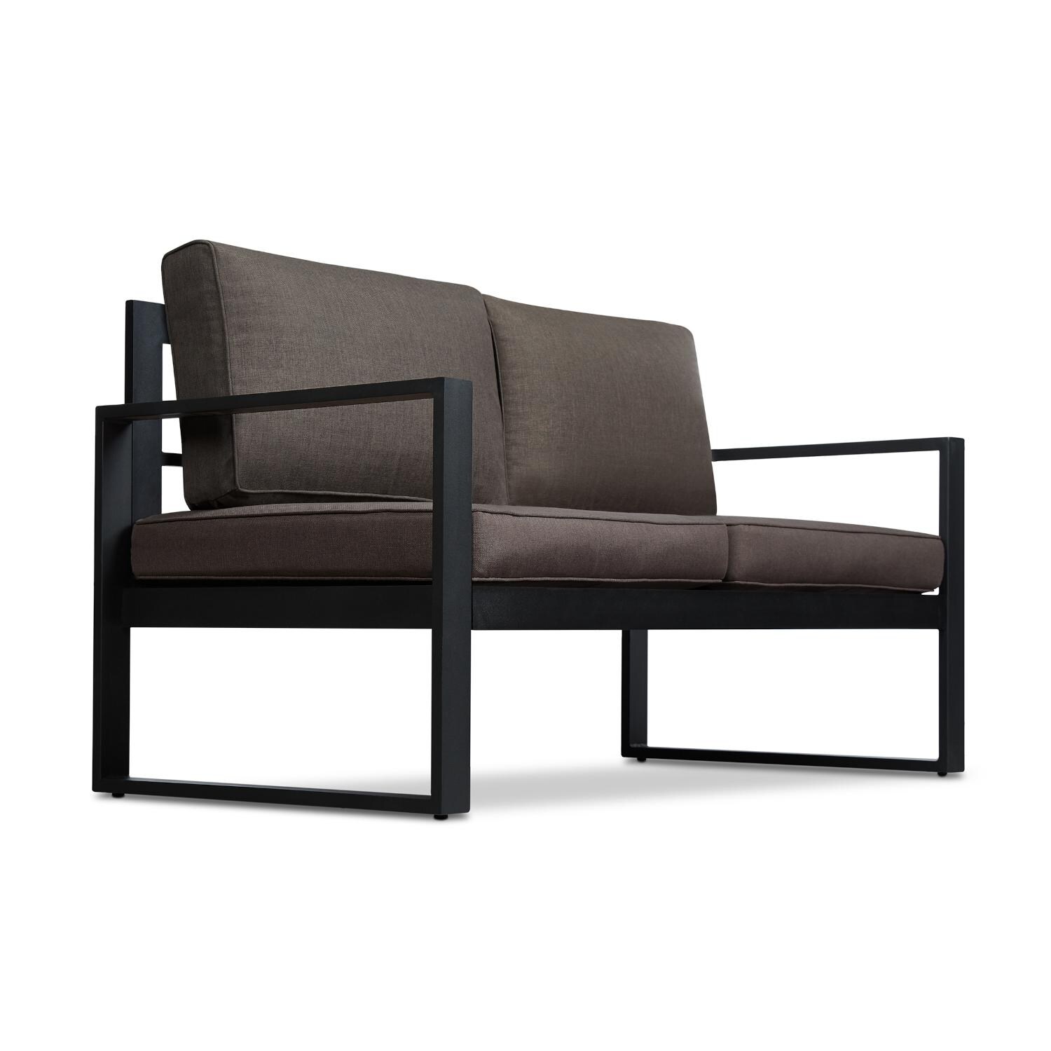 Lakeview Villa Flora Black W/ Brown Cushions Aluminum Loveseat - Full View thumbnail