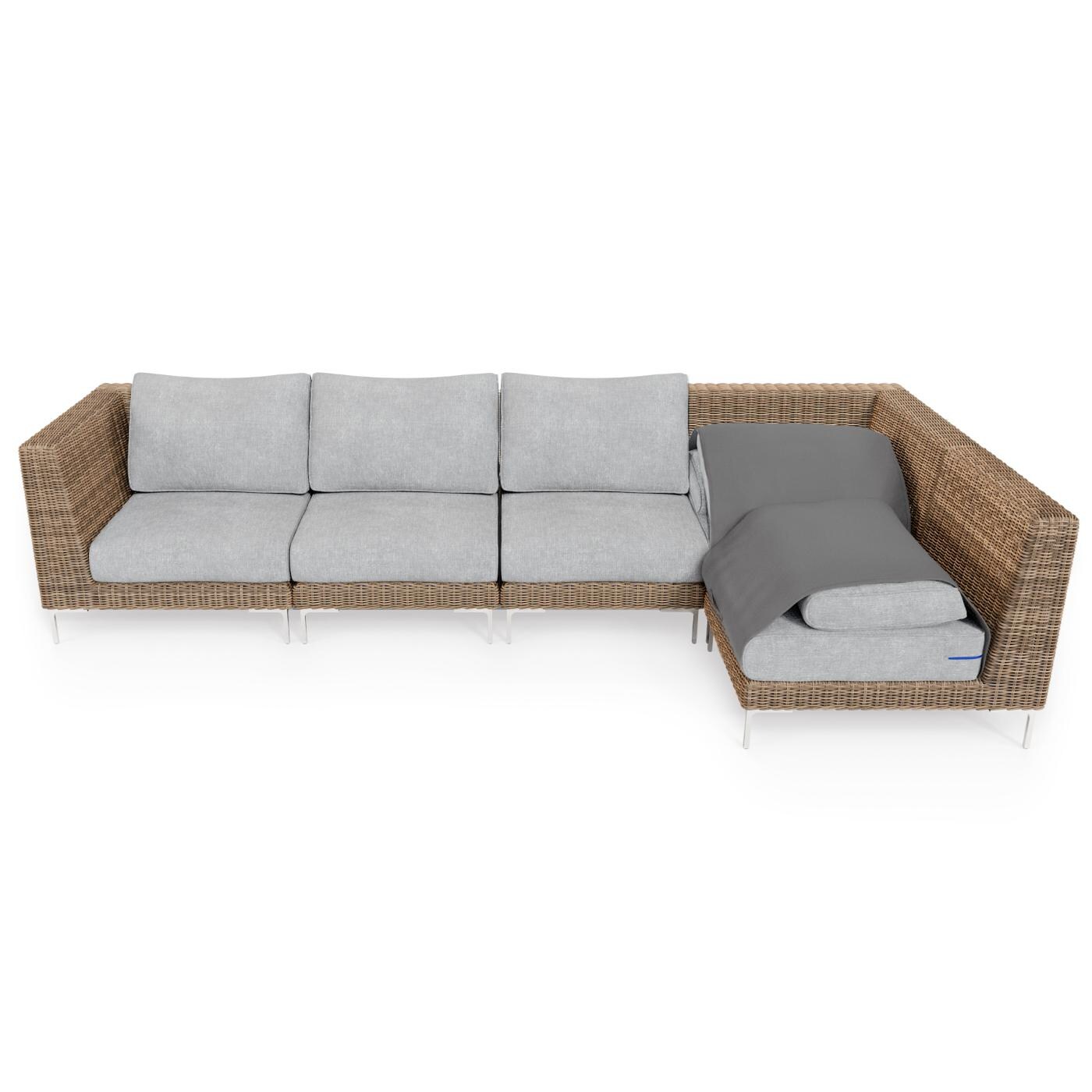 Outer Brown Wicker Outdoor L Sectional - 5 Seat W/ OuterShell Cover - Pacific Fog Gray image