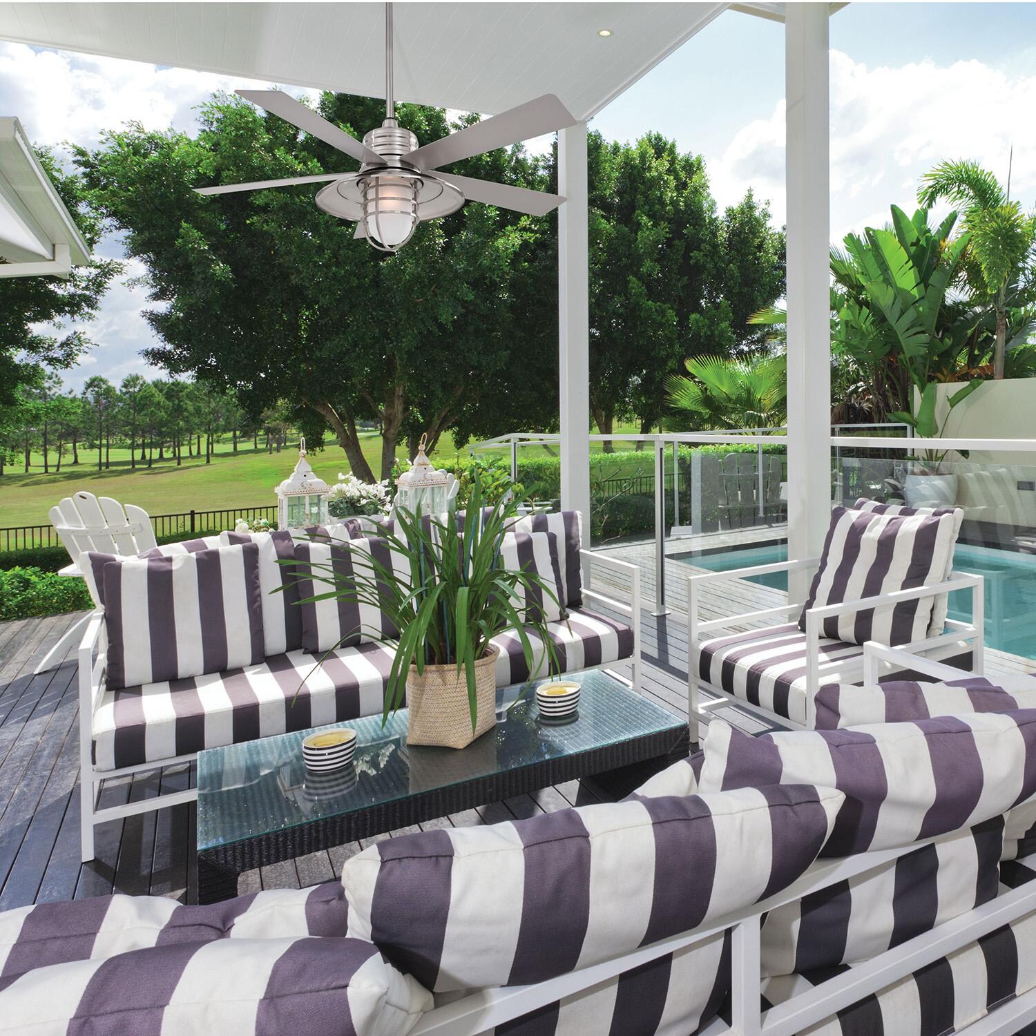 Minka-Aire F582L-BNW Rainman 54-Inch 5-Blade LED Ceiling Fan in Brushed Nickel Wet Finish w/ Silver Blades, Integrated Light & Acid Etched Glass - Lifestyle thumbnail