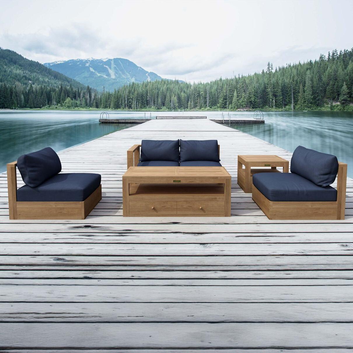 Pointebelle 5 Pc Teak Seating Set in Canvas Navy by Lakeview Outdoor Designs - Lifestyle thumbnail