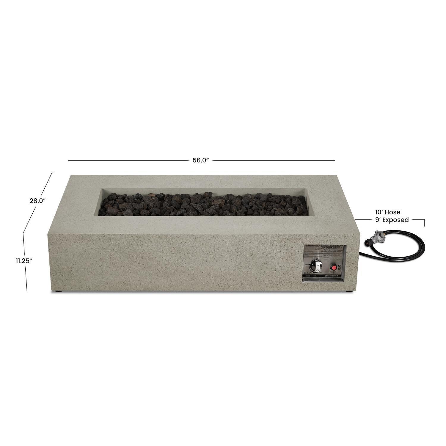 Hillview Bay 2712LP-FLNT 56 Inch Rectangular Glass Fiber Reinforced Concrete Propane Fire Pit Table in Flint by BBQGuys Signature - Dimensions - Diagram thumbnail