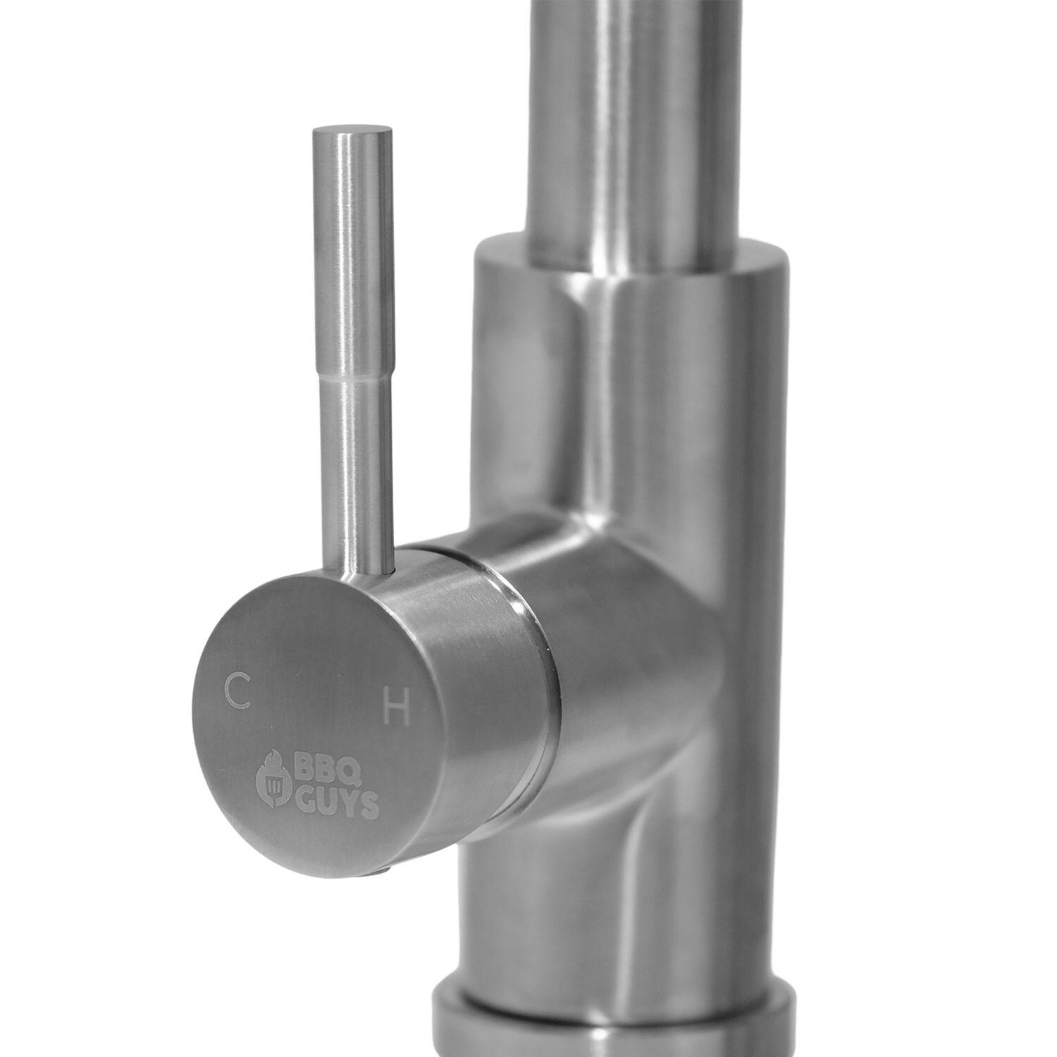 BBQGuys Signature BBQ-K102G Contempo Stainless Steel Outdoor Single Handle Pre-Rinse Coil-Spring Hot/Cold Faucet - Handle thumbnail