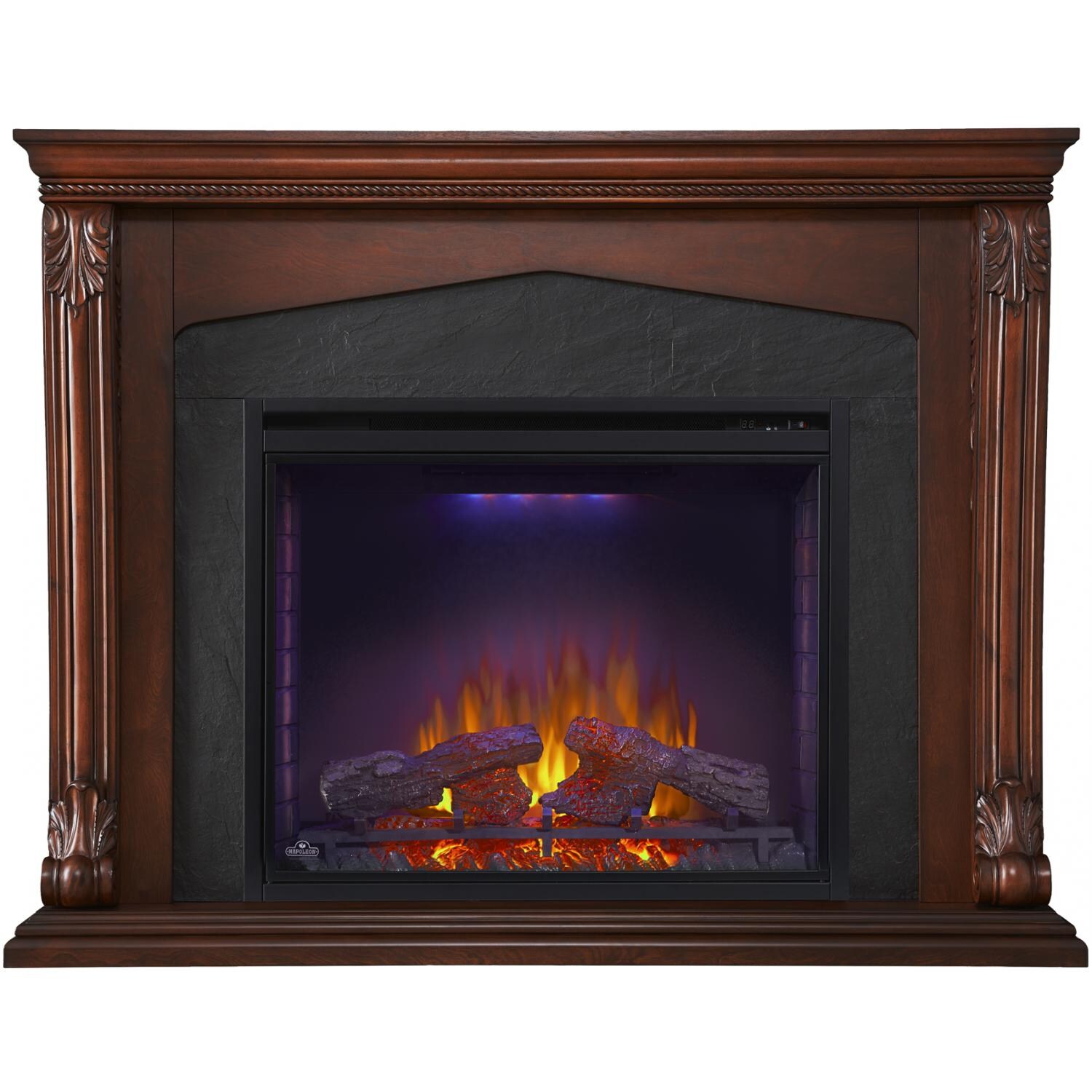 Napoleon Monroe 33-Inch Electric Fireplace - Burnished Walnut - Main View With Multi-Color Night Light thumbnail