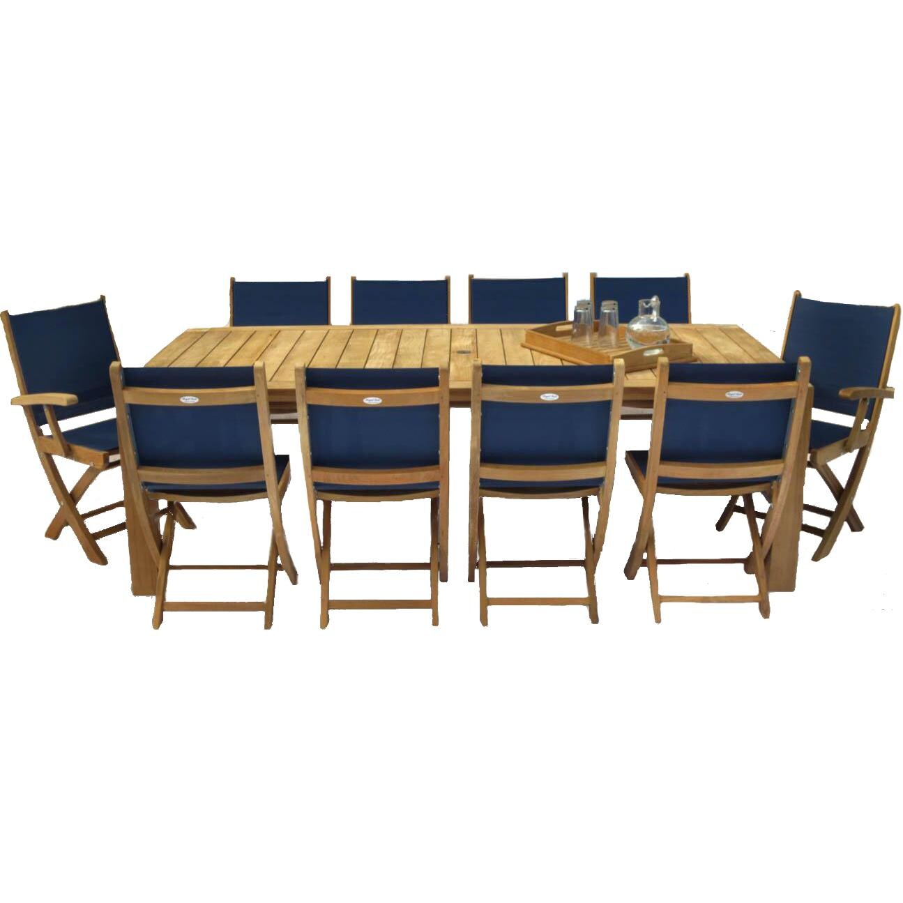Royal Teak Collection SailMate 10 Person Sling Dining Set W/ 96 Inch