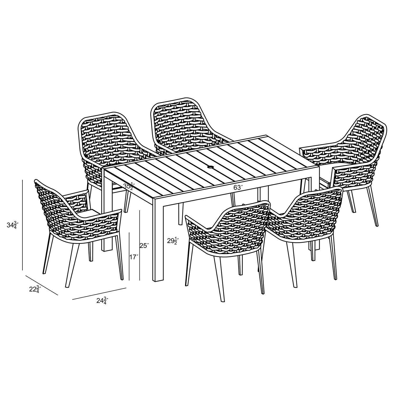Chloe Bay 6 Seat Aluminum Rectangular Dining Table in Black by Lakeview Outdoor - Dimensional thumbnail