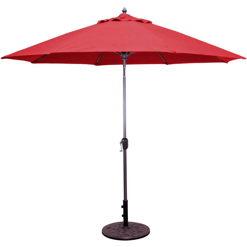 Galtech 9 Ft. Octagonal Bar Height Aluminum Patio Umbrella W/ Crank Lift & Auto Tilt - Charcoal Frame W/ Jockey Red Sunbrella Fabric (Umbrella Base Not Included) thumbnail