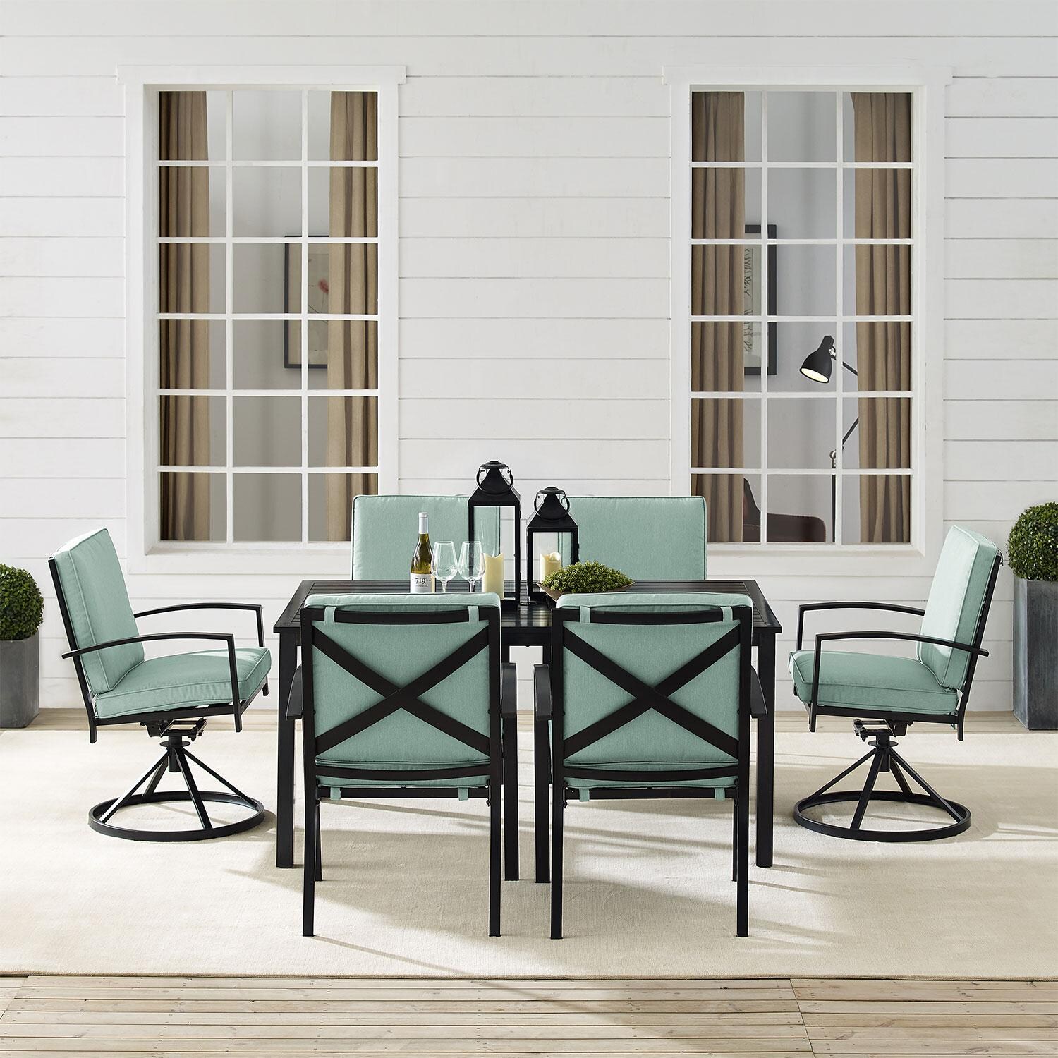 Ultimate Patio UP-82256BZ-MI 7Pc Outdoor Dining Set in Mist W/ Dining Chairs & Swivel Chairs - Different Angle - Lifestyle thumbnail