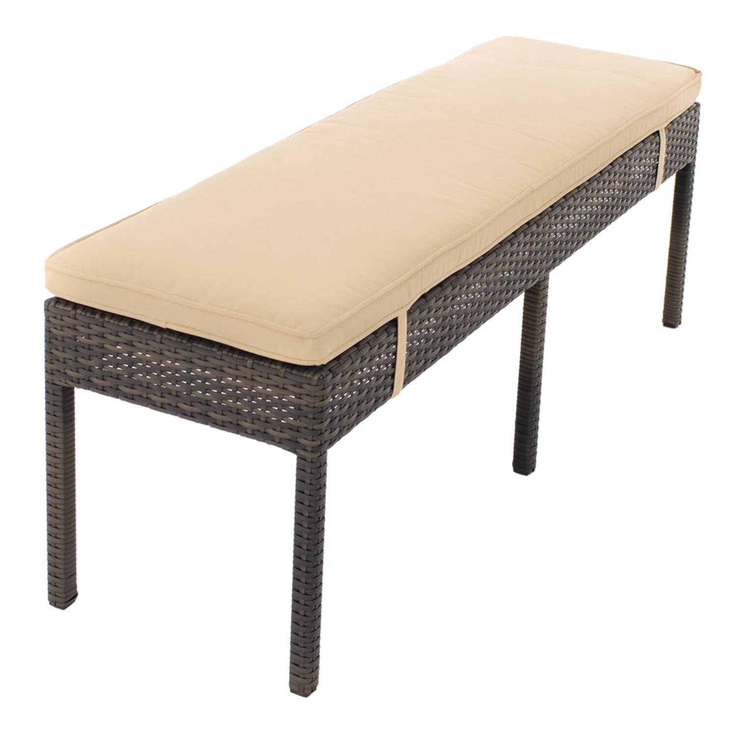 Gentilly 52 Inch Wicker Patio Bench W Sunbrella Antique Beige