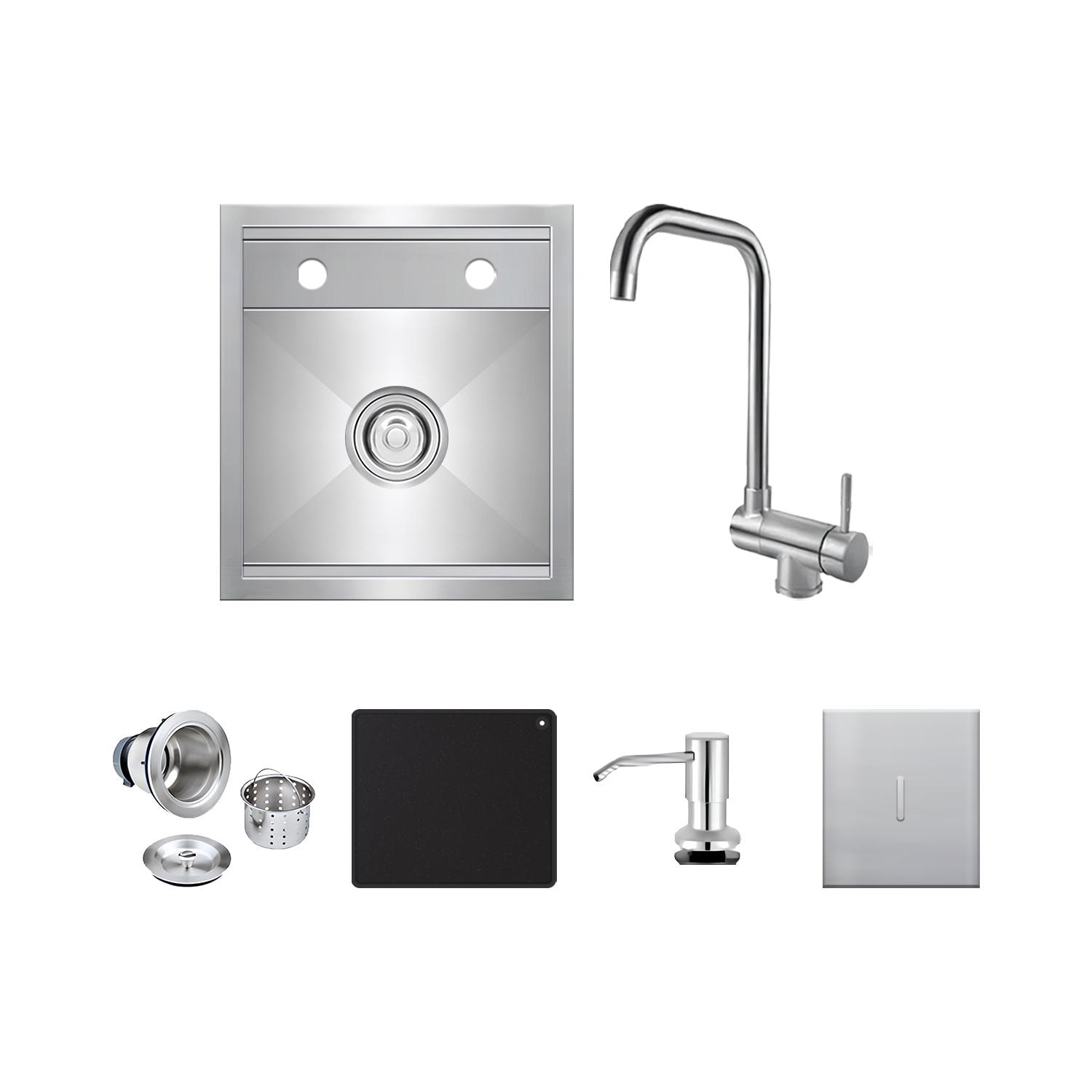 BBQGuys Signature BBQ-18SNK-SS-UM 16 X 18-in Undermount Stainless Steel Outdoor Sink - White Background thumbnail