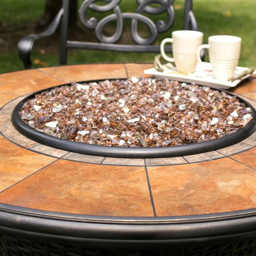 Tretco 48-Inch Round Wicker Fire Pit Table - Dark Brown W/ Tile Top - Detail thumbnail