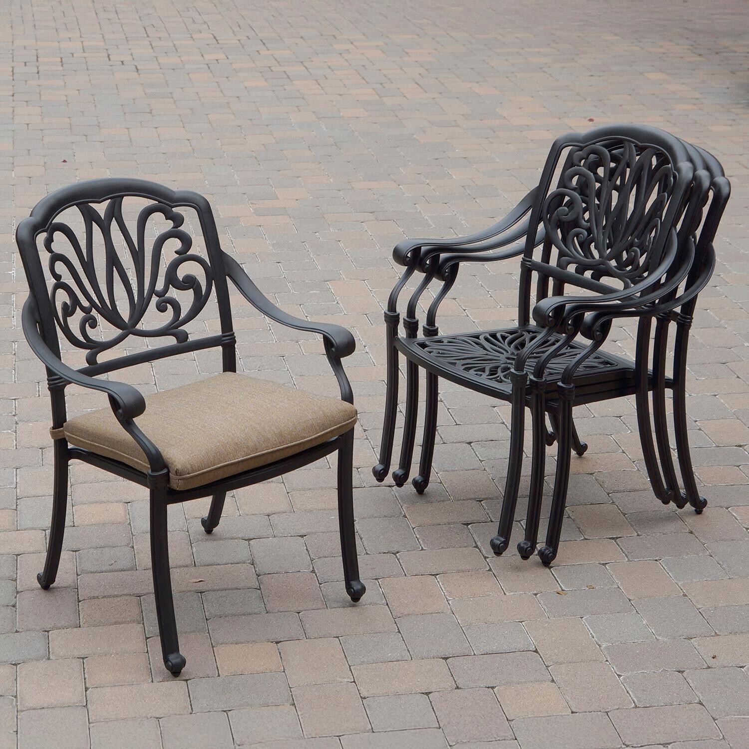 Elisabeth 10 Pc Cast Aluminum Dining Set w/ Swivel Rockers & Lazy Susan in Antique Bronze by Darlee - Stackable Chairs - Detail thumbnail