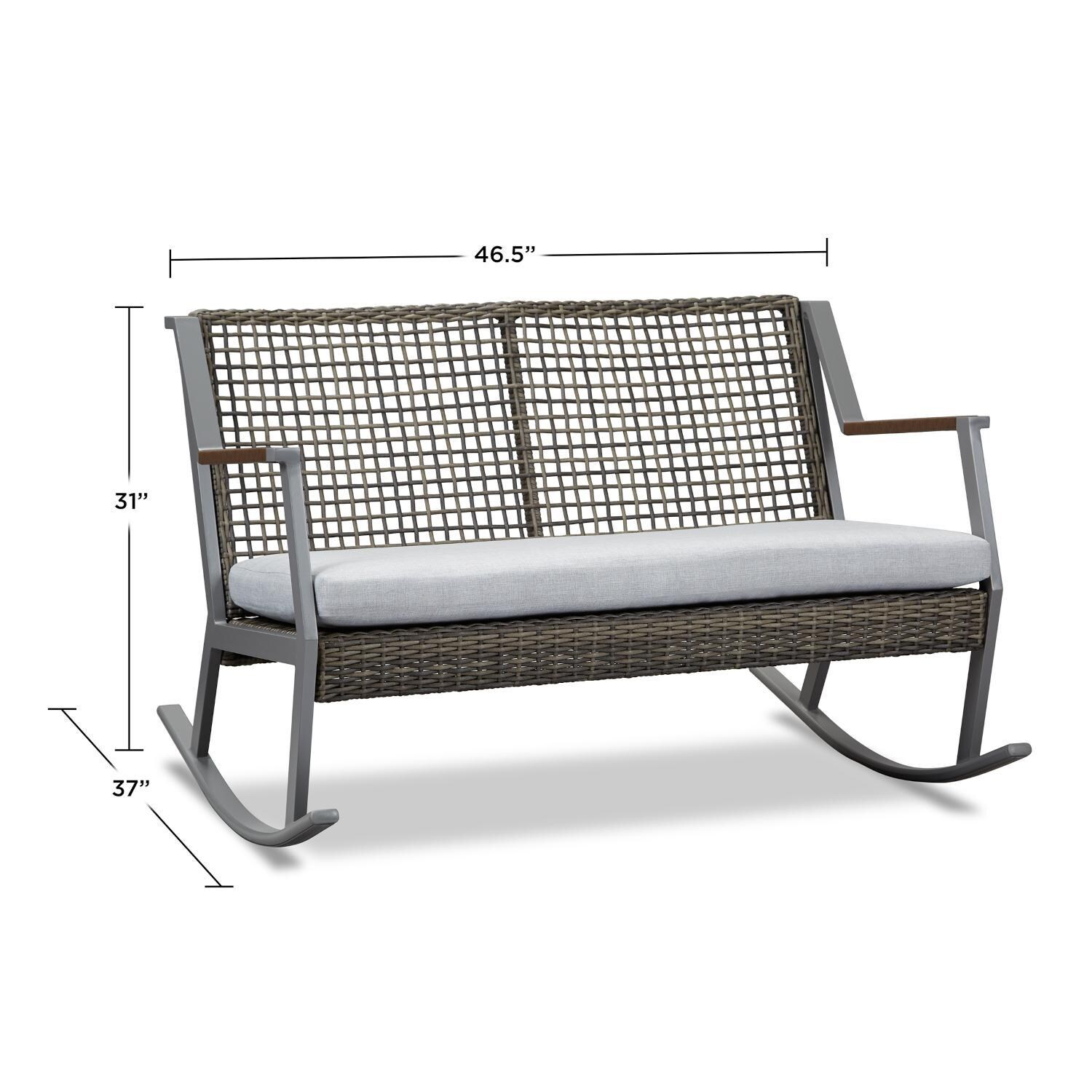 Lakeview Rustic Bay Gray Aluminum Rocker Bench - Dimensional thumbnail