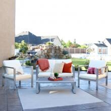 ModStyle 4 Piece Aluminum Patio Conversation Set W/ Beige Cushions By Walker Edison image