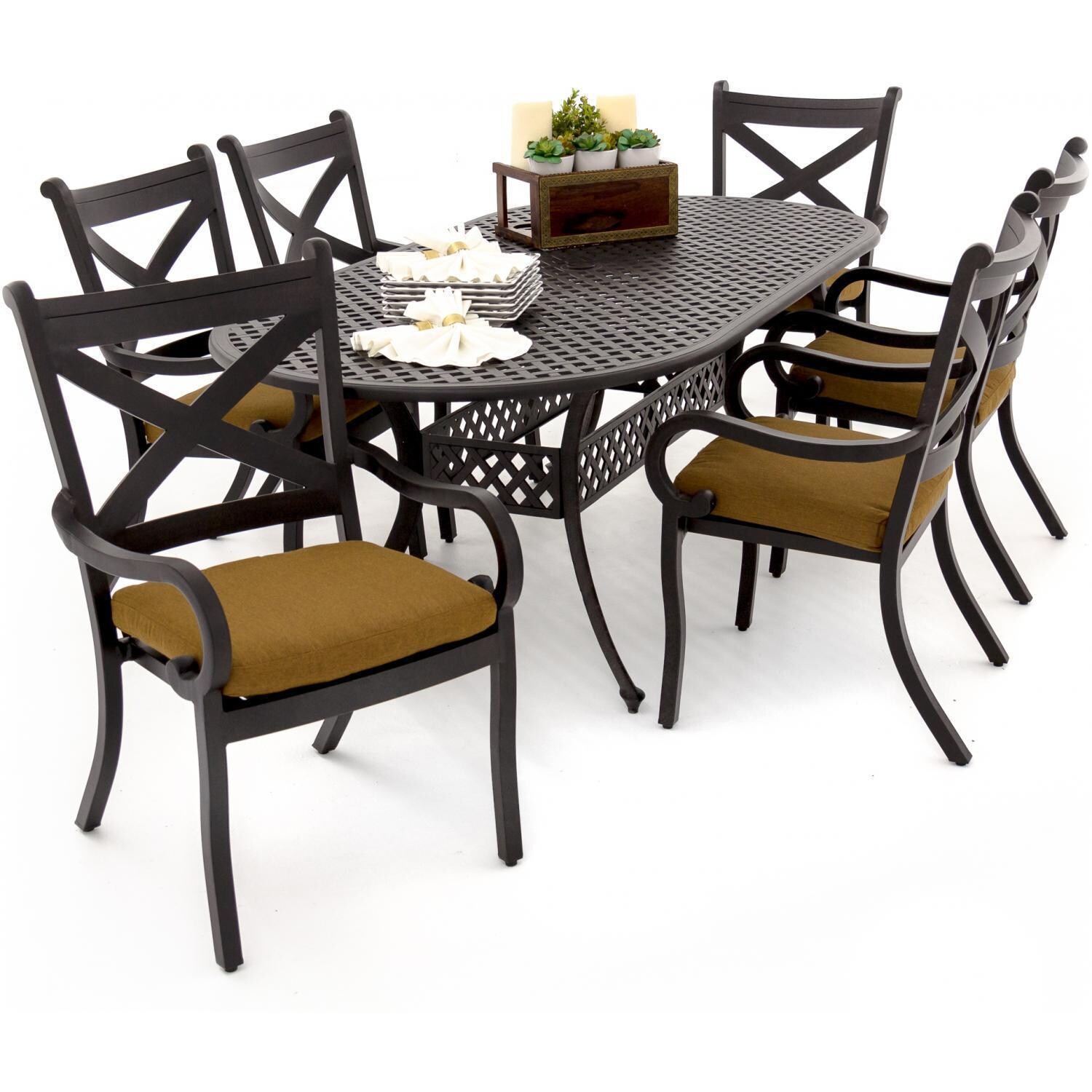 Avondale 6-Person Aluminum Patio Dining Set With Oval Table - Angled View thumbnail