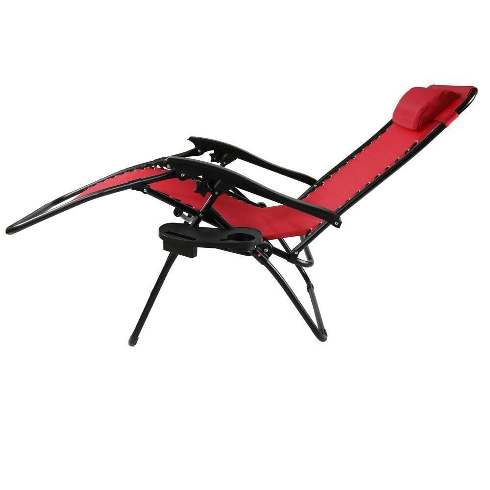 Ultimate Patio Red Oversized Zero Gravity Lounge Chair W/ Pillow & Cup Holder - Reclined Chair - White Background thumbnail