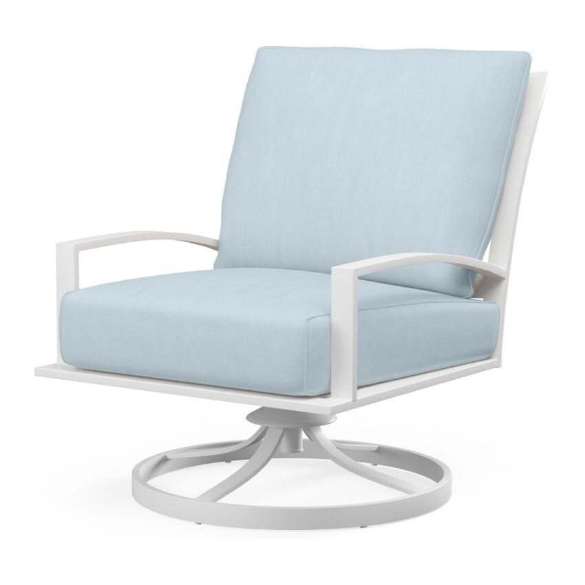 Bristol Aluminum Swivel Club Chair w/ Self Welt in White/Canvas Skyline by Sunset West - White Background thumbnail