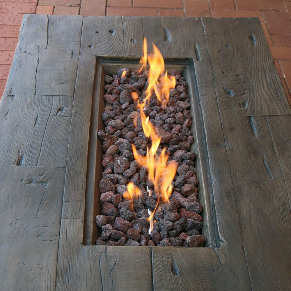 Ultimate Patio 48-Inch Rectangular Rustic Faux Wood Propane Gas Fire Pit Table - Close Flames thumbnail