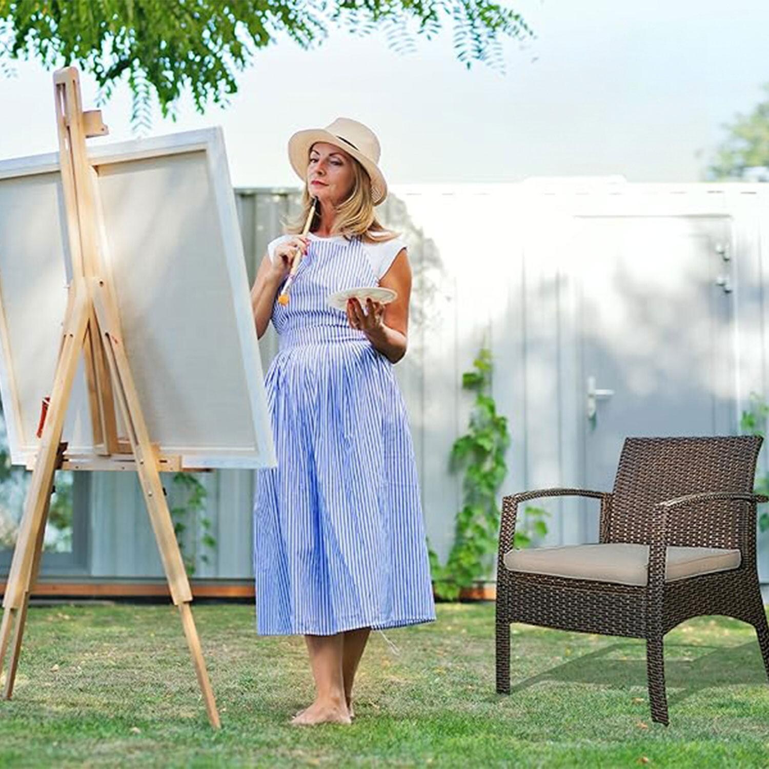 West Cay 5 Pc Resin Wicker Fire Pit Seating Set in Antique Bronze by Ultimate Patio - Painting Portrait Outdoors - Lifestyle thumbnail