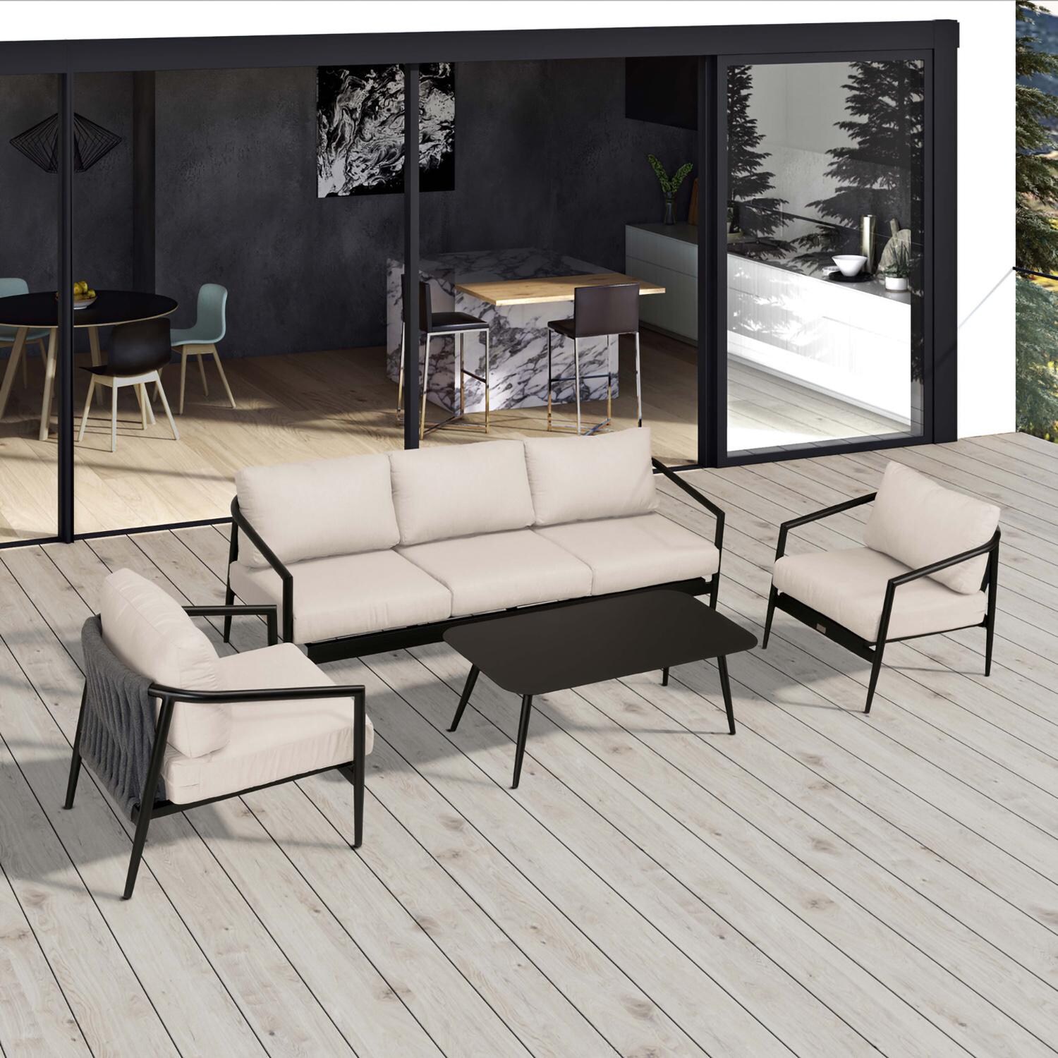 Lakeview Midnight Cove 4 Pc Aluminum Sofa Seating Set in Black/Carbon/Cast Silver - Top - Lifestyle thumbnail