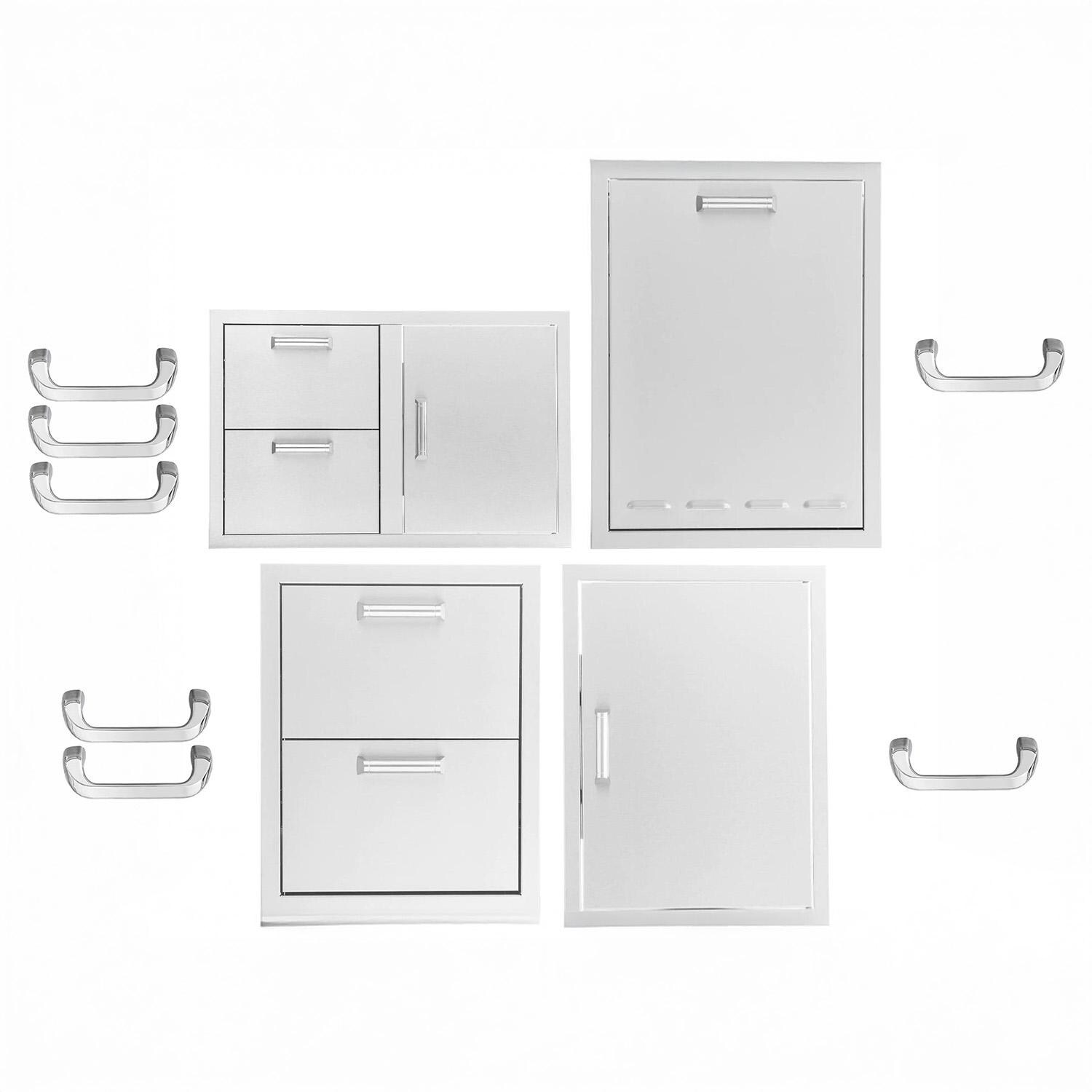 BBQGuys Signature 4 Pc 32-in Door & Double Drawer Combo, Single Access Door, Double Drawer & Propane Tank Drawer Outdoor Kitchen Storage Package - Included Handles - White Background thumbnail