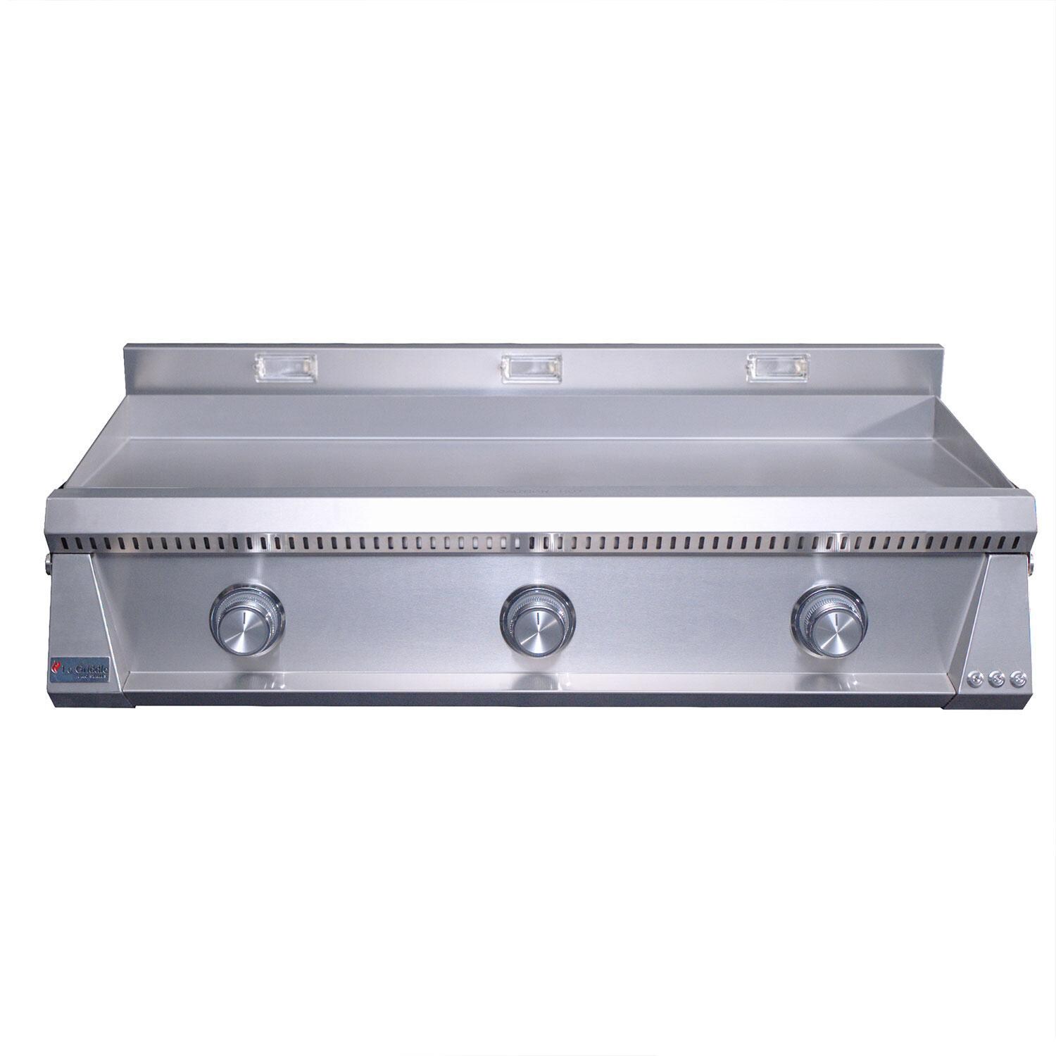 Le Griddle Pro Series 105 42-in 3 Burner Built-In Propane Flat Top Grill w/ 3mm Plate & Lid - Grill Off - White Background thumbnail