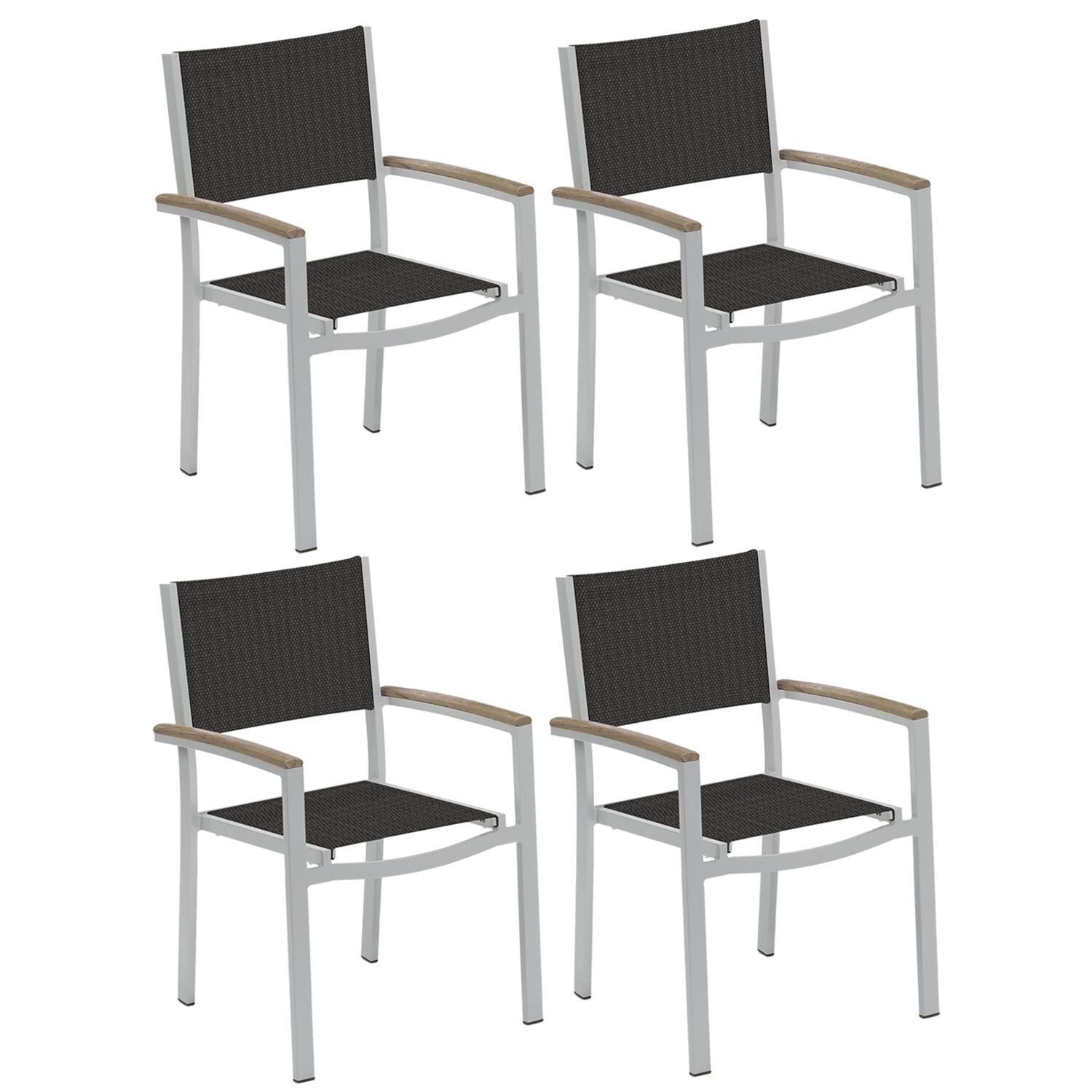 Oxford Garden Travira 4 Pc Composite Sling & Aluminum Dining Chair W/ Vintage Tekwood Arm Caps in Flint/Ninja thumbnail