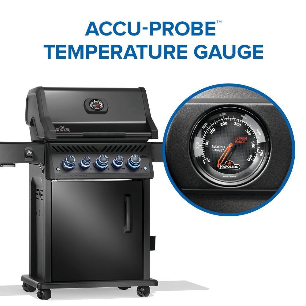 Napoleon RPS425RSIBNK-2-PHM Phantom Rogue PRO-S 425 Propane Gas Grill w/ Infrared Side & Rear Burners - Matte Black - Temperature Gauge - Detail thumbnail