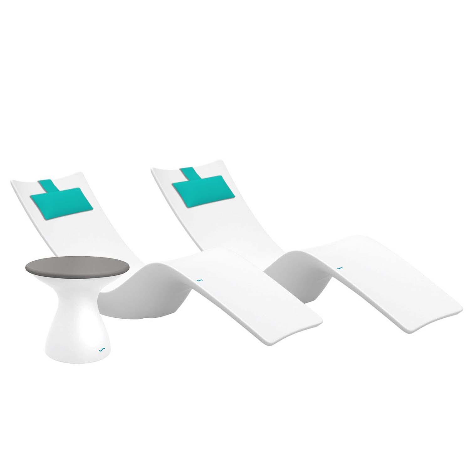 Ledge Lounger Autograph Chaise Lounge (Set of 2) W/Side Table - White W/Gray Lid & Aruba Pillow - White Background thumbnail
