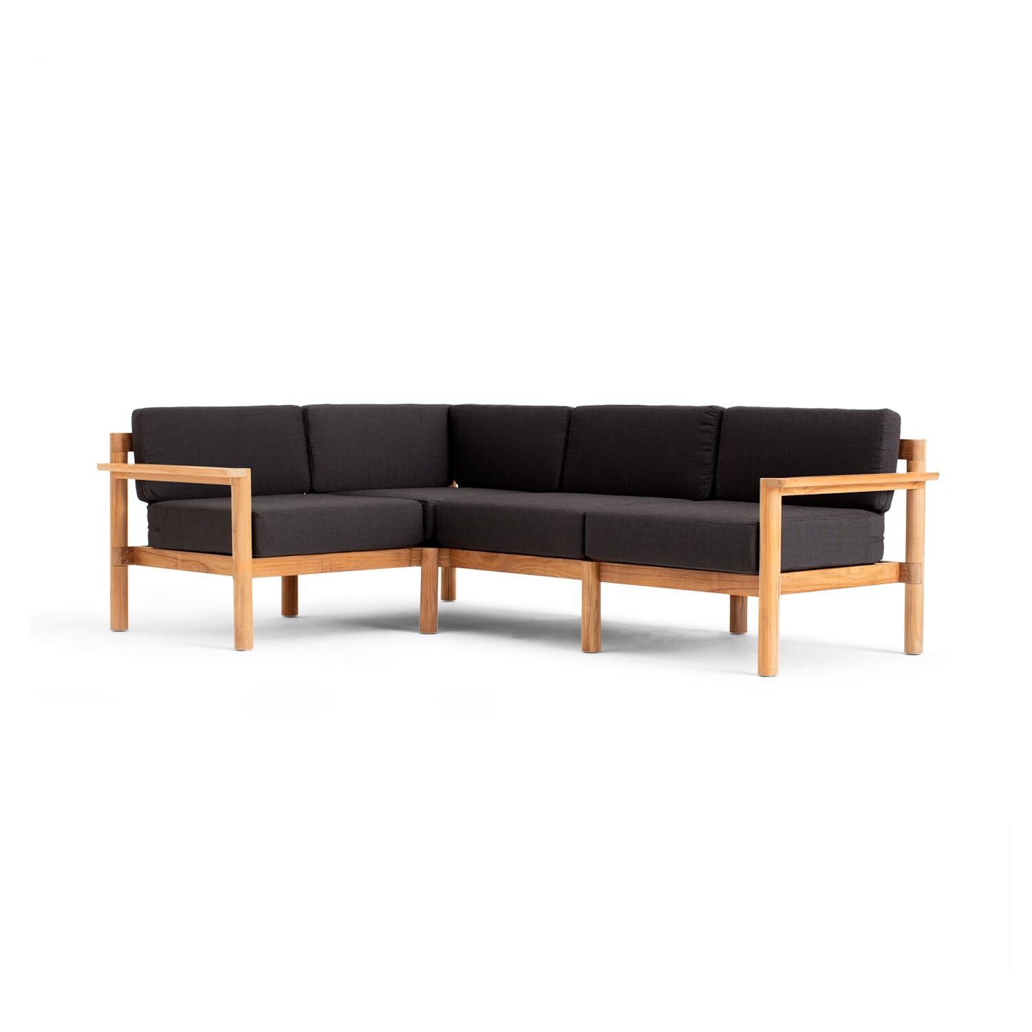 Neighbor 4 Piece Sectional W/ Teak Arms - Sunbrella Coal