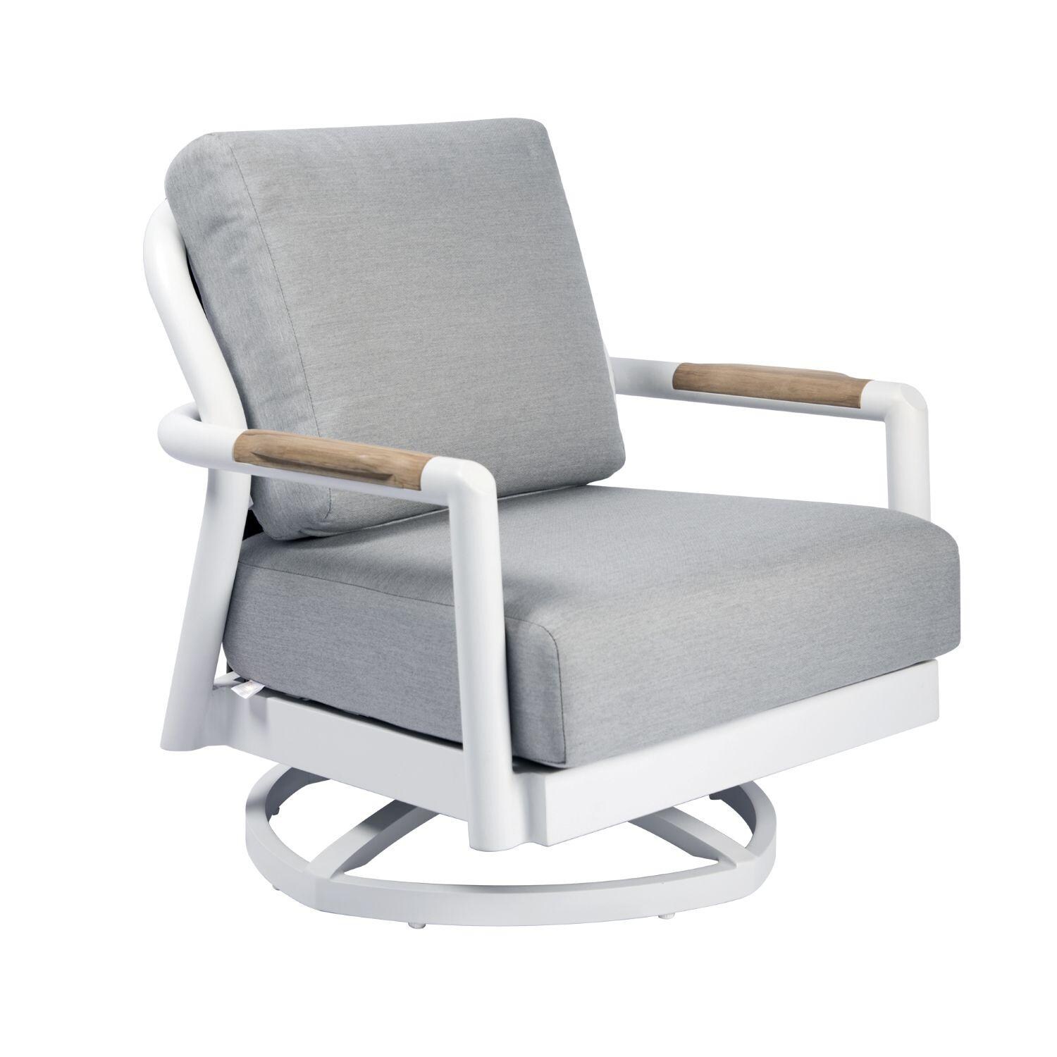 Elementi OS-2501W Santorini Outdoor Aluminum Swivel Club Chair w/ Sunbrella Cushions - Angled Right - White Background thumbnail