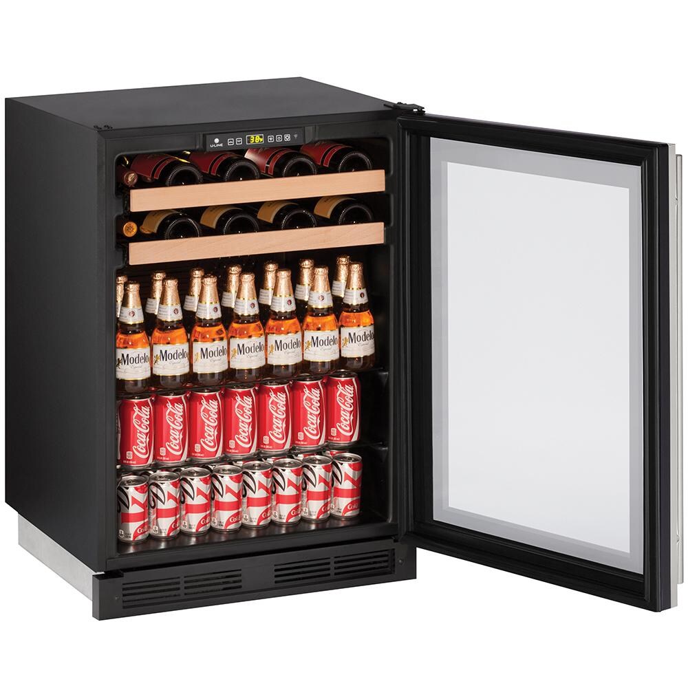 U-Line 24-Inch 5.4 Cu. Ft. Built-In Beverage Center With Lock - Open View With Beverages thumbnail