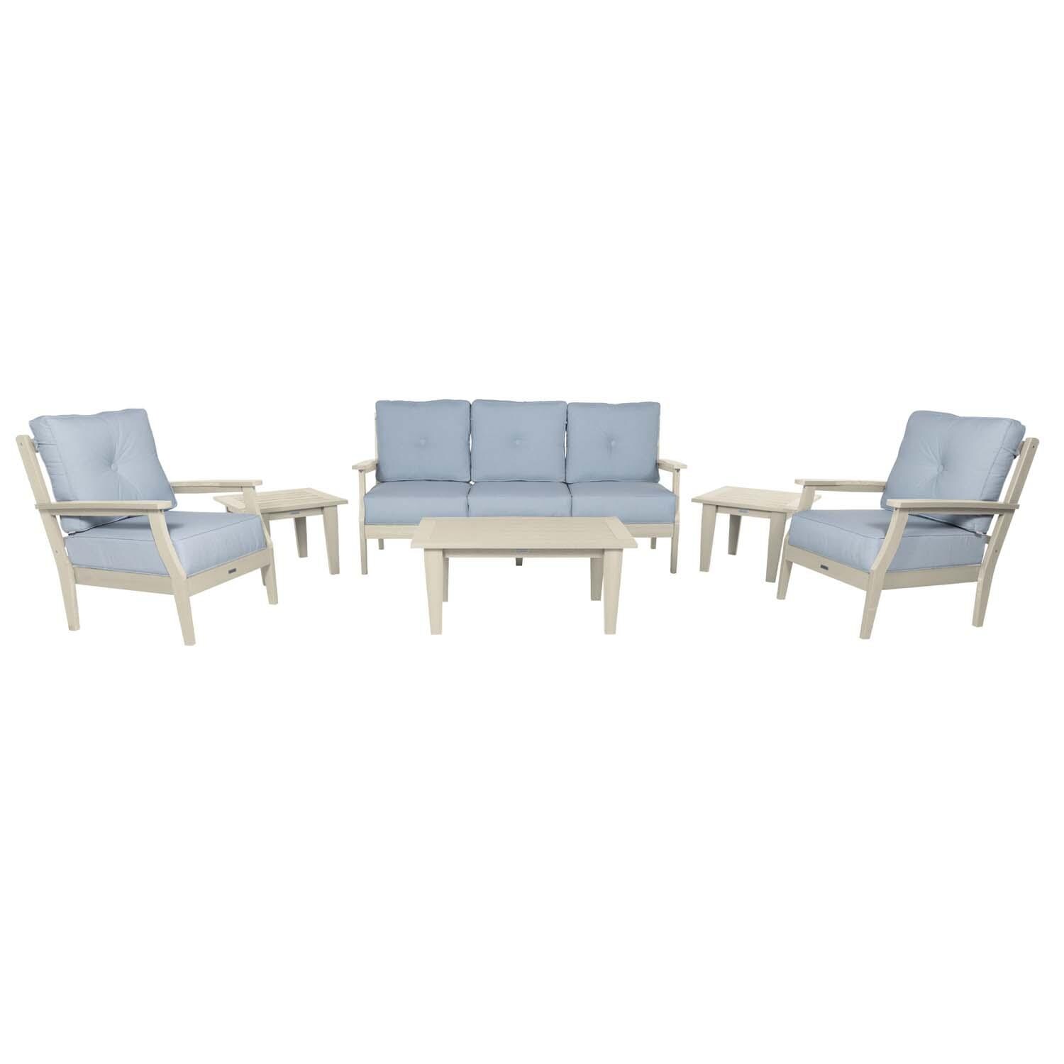 Blushing Bay 6 Pc Recycled Plastic Seating Set w/ Sofa in Bliss Dew/Whitewash by Lakeview Outdoor Designs - White Background thumbnail