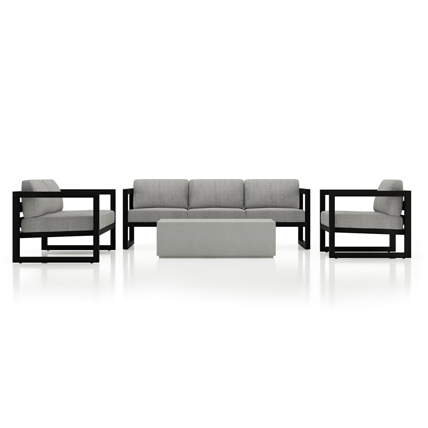 Lakeview MSTYMAS-BK-4SLSS-CS Misty Cove 4 Pc Aluminum Seating Set in Black w/Mason Coffee Table & Cast Silver Cushions by Lakeview Outdoor Designs - Set - White Background thumbnail