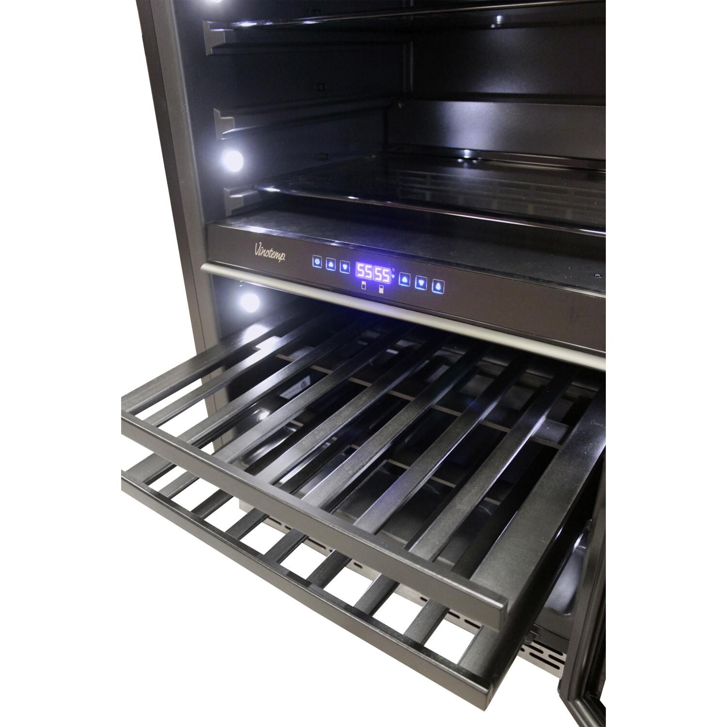 Vinotemp VT-Outdoor24GD 24-Inch Outdoor Rated Dual Zone Beverage Cooler -Shelves and Control Panel View thumbnail