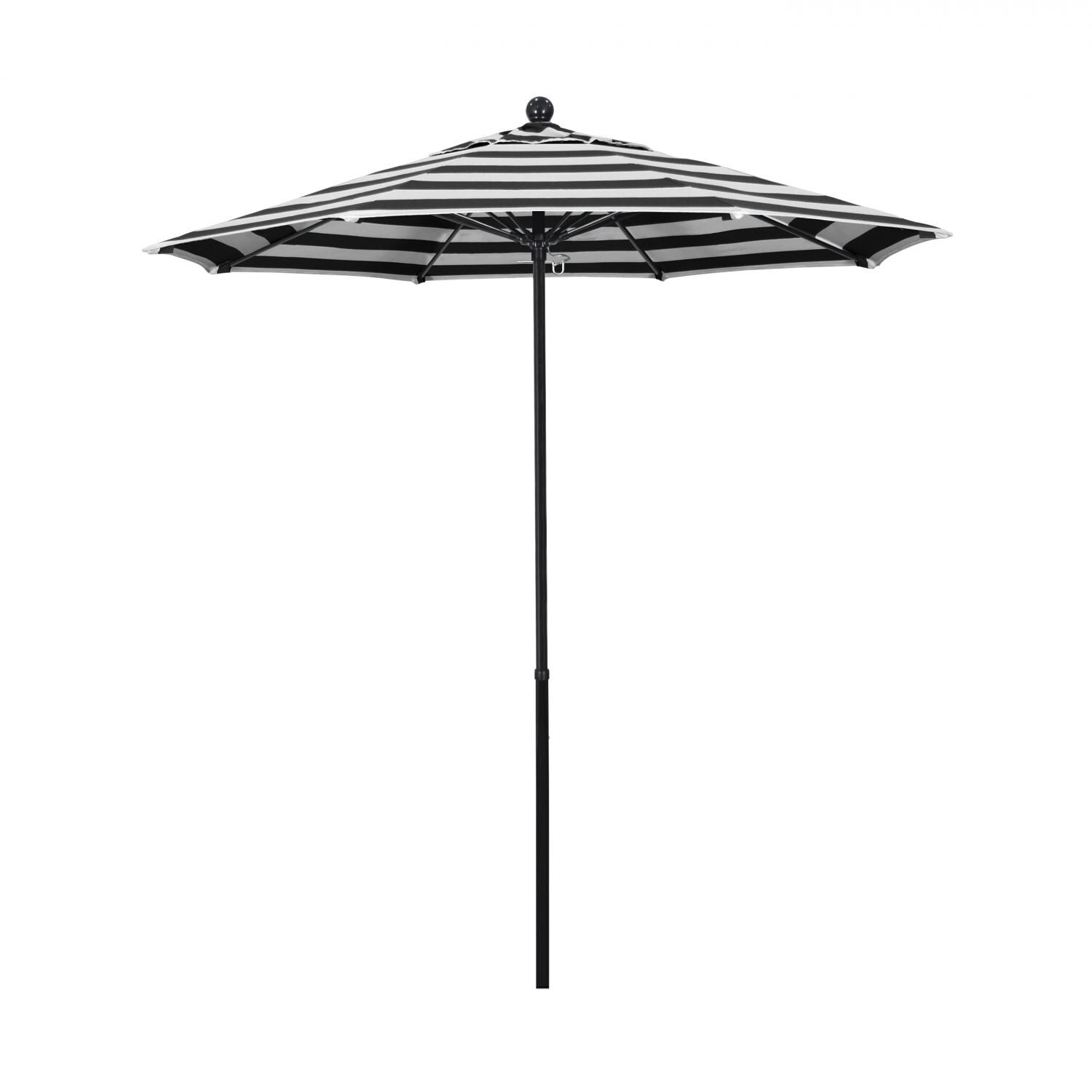 California Umbrella Oceanside Side 7.5 Ft Octagonal Fiberglass Patio Umbrella W/ Push Lift - Black Frame / Sunbrella Cabana Classic Canopy