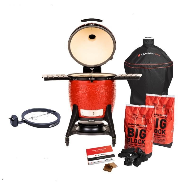 Kamado Joe BIG JOE III Bundle w/ BIG JOE III Grill, Cart, Cover, JoeTisserie, 2 Bags Lump Charcoal & 1 Box Firestarters