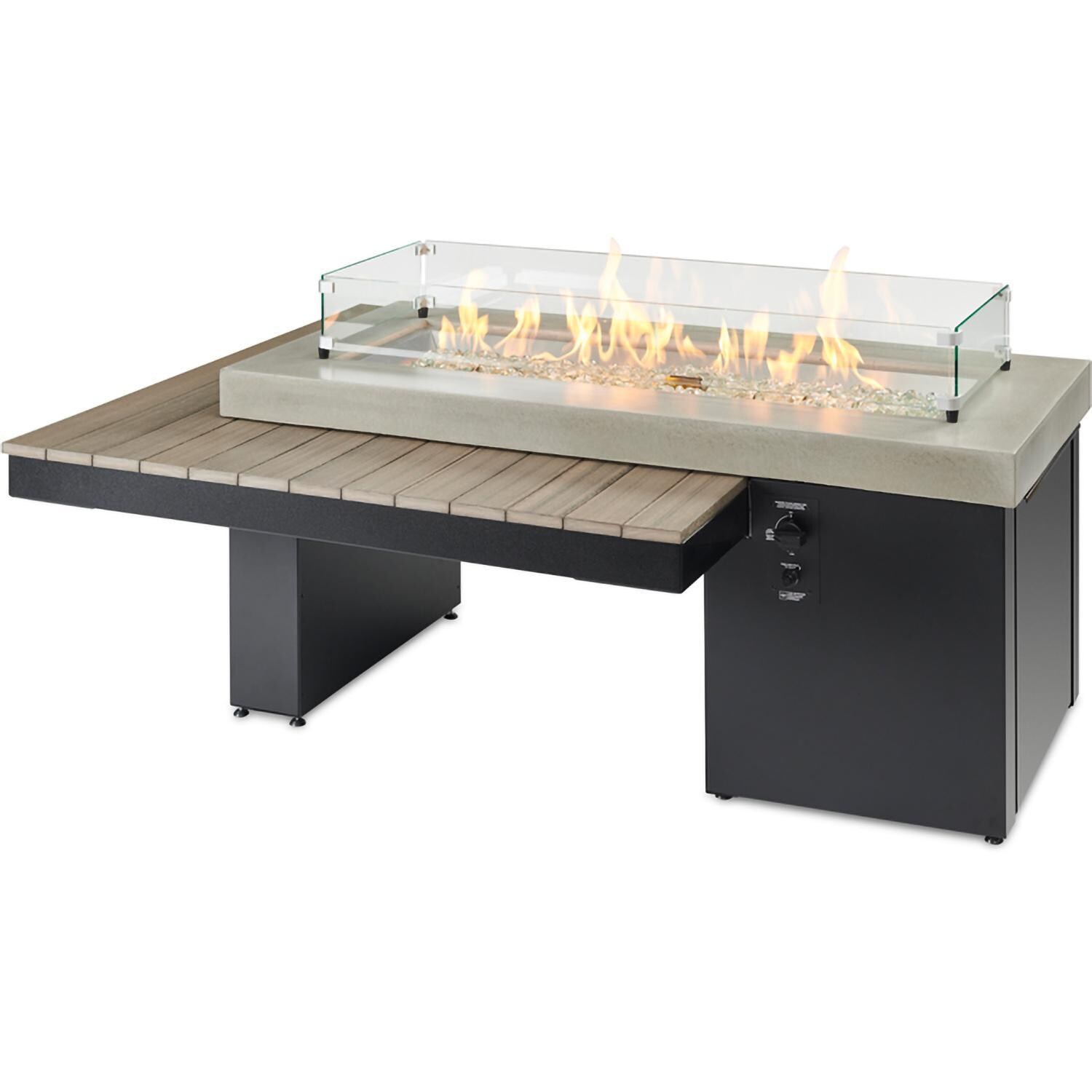 Lakeview Outdoor Designs Emfield 65 Inch Rectangular Aluminum Natural Gas w/ Electronic Ignition Fire Pit Table in Coastal Grey (Ships as Propane w/ Conversion Kit) - Flame Glass - White Background thumbnail