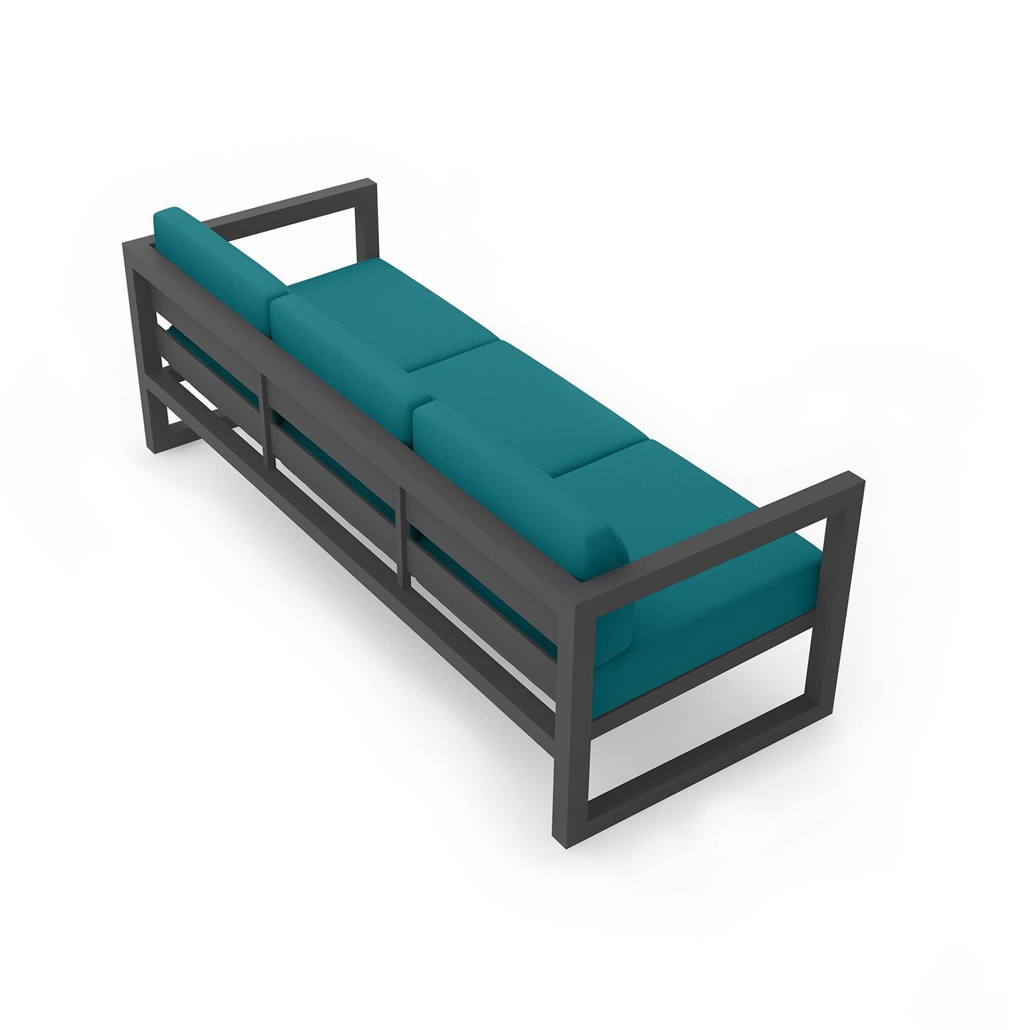 Misty Cove 3 Person Sofa in Slate w/Spectrum Peacock Cushions by Lakeview - Back Angle View - White Background thumbnail