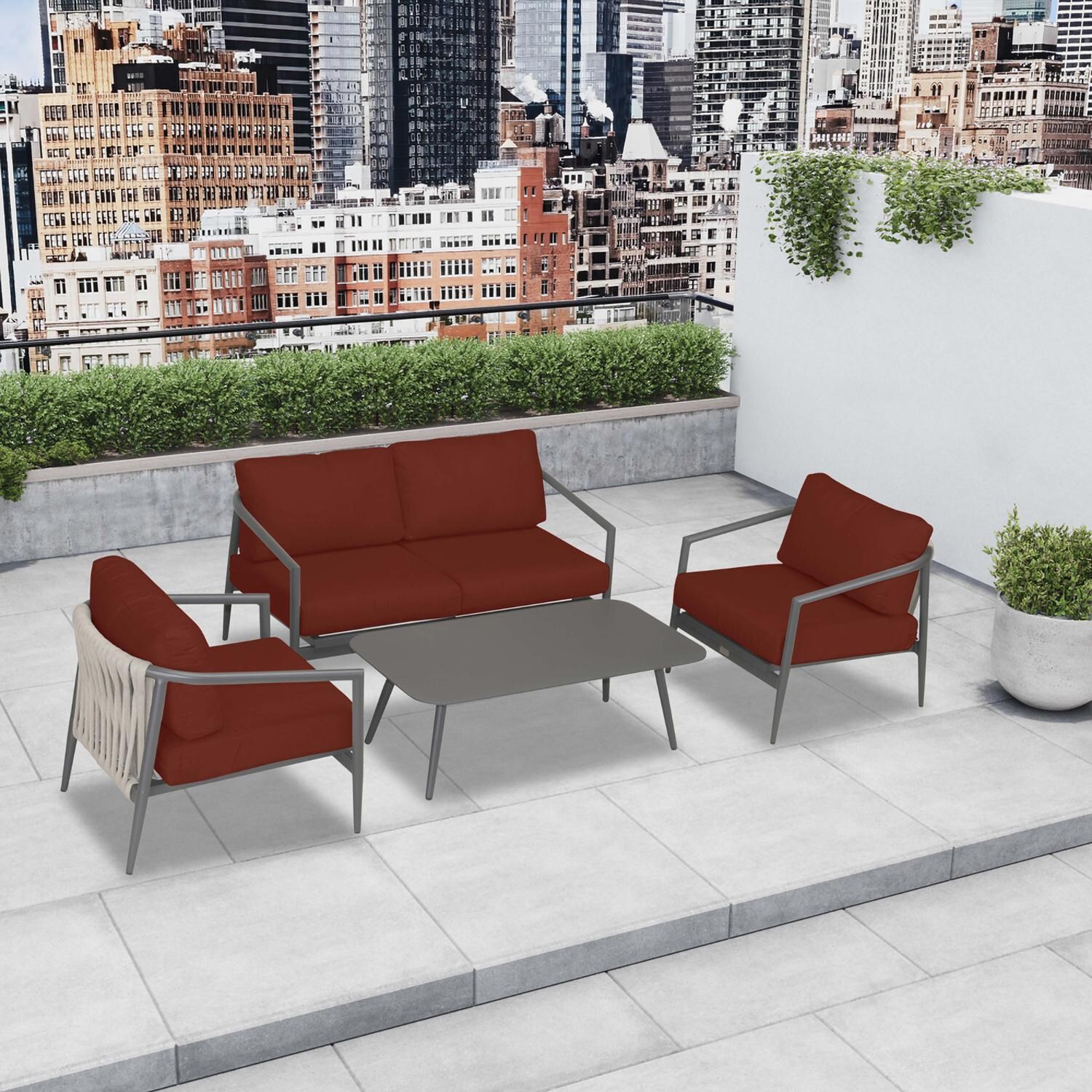 Lakeview Midnight Cove 4 Pc Aluminum Loveseat Seating Set in Slate/Pebble Gray/Canvas Henna - Top - Lifestyle thumbnail