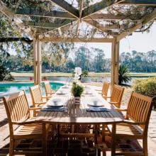 Compass 7 Piece Teak Patio Dining Set W/ 96 X 44 Inch Rectangular Extension Table By Royal Teak Collection image