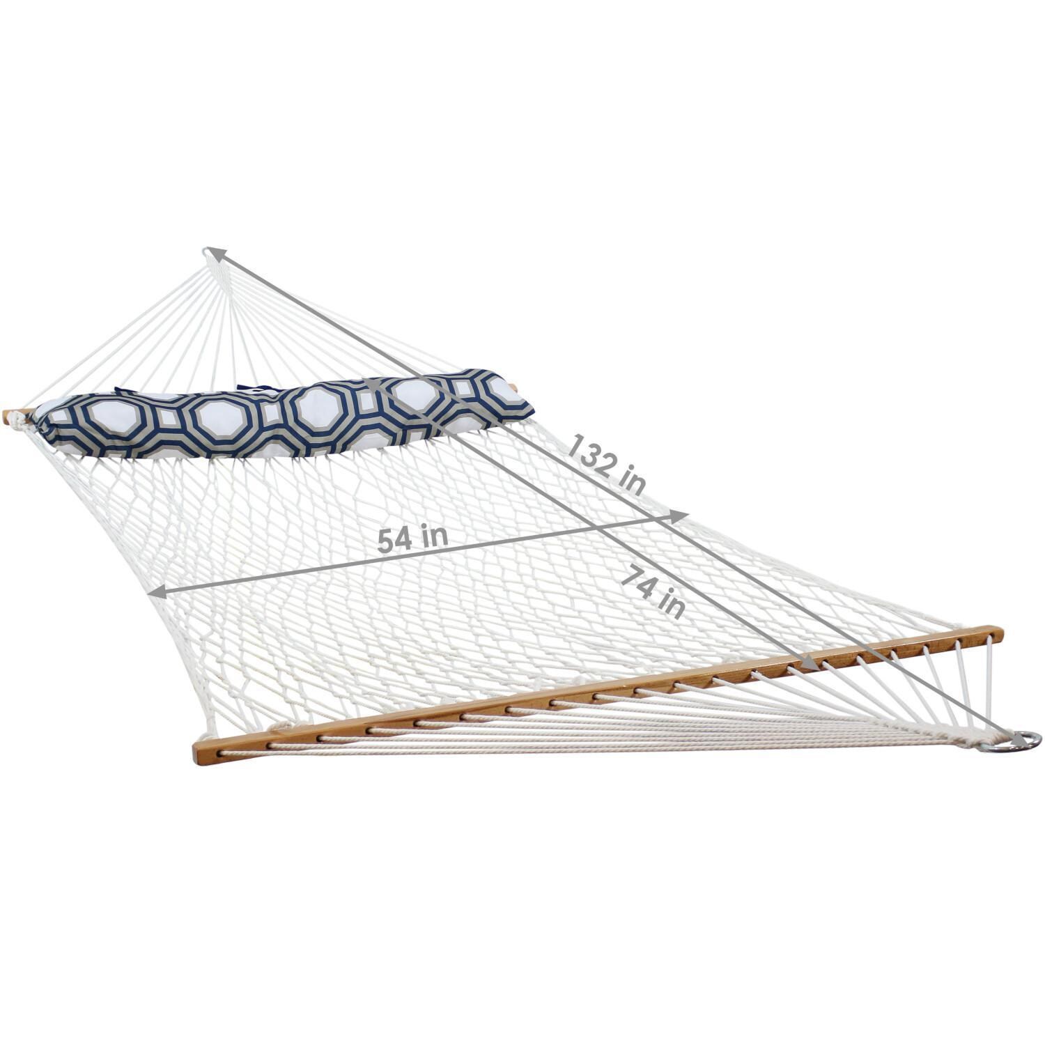 Ultimate Patio Classic Double Rope Hammock w/ Pillow - White - Dimensions thumbnail