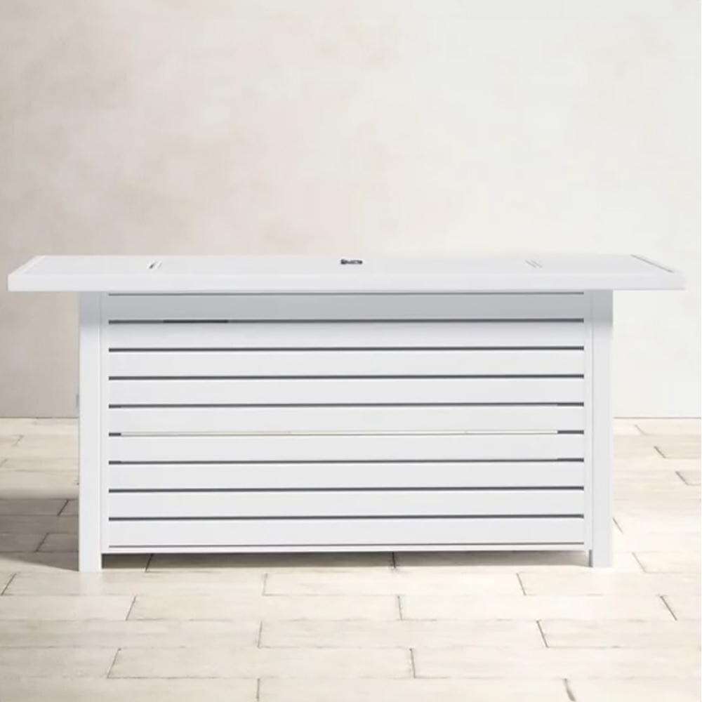 Ultimate Patio Regina Bay 54 Inch Rectangular Metal Propane Fire Pit Coffee Table W/ Lid in White - Front - Lifestyle thumbnail