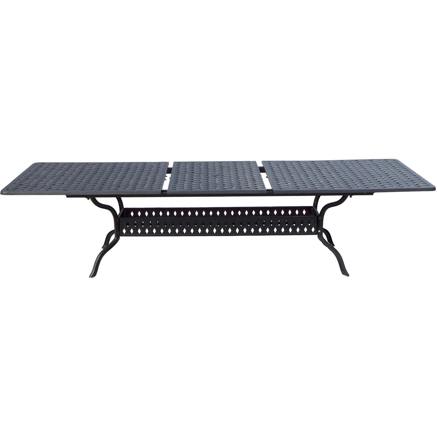 Darlee Nassau 11-Piece Patio Dining Set with Sky Blue Cushions and 42 X 120 Inch Rectangular Extension Dining Table - Table Extended - White Background thumbnail