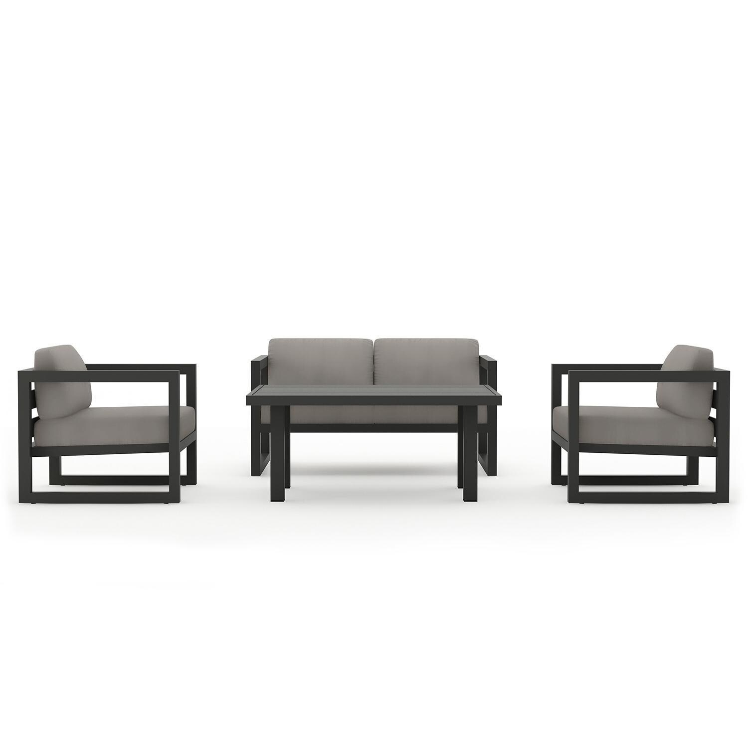 Misty Cove 4 Piece Seating Set in Slate w/Chat Table & Canvas Charcoal Cushions by Lakeview - Complete Set - White Background thumbnail